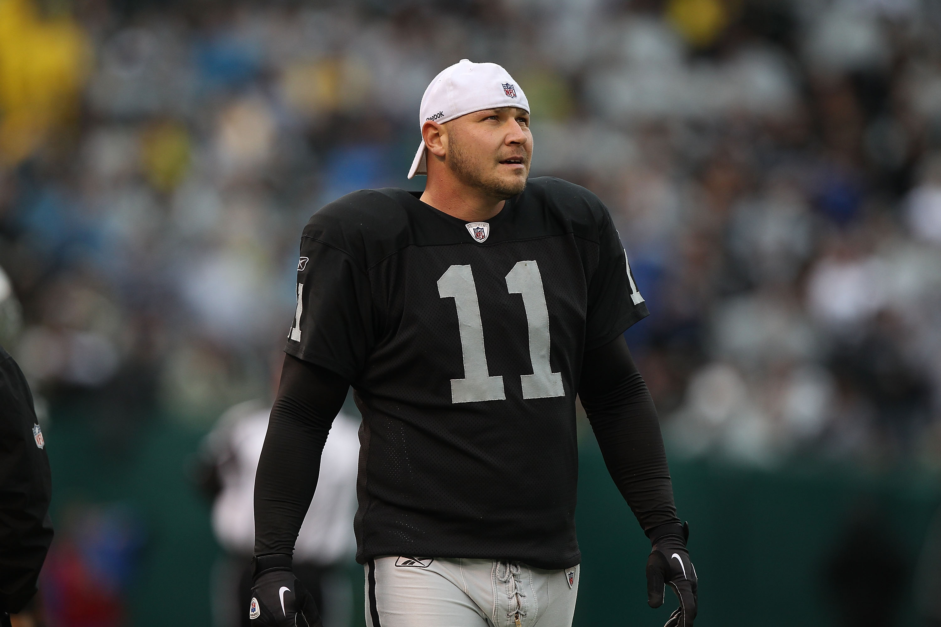 OAKLAND, CA - NOVEMBER 07:  Sebastian Janikowski #11 of the Oakland Raiders looks on against the Kansas City Chiefs during an NFL game at Oakland-Alameda County Coliseum on November 7, 2010 in Oakland, California.  (Photo by Jed Jacobsohn/Getty Images)