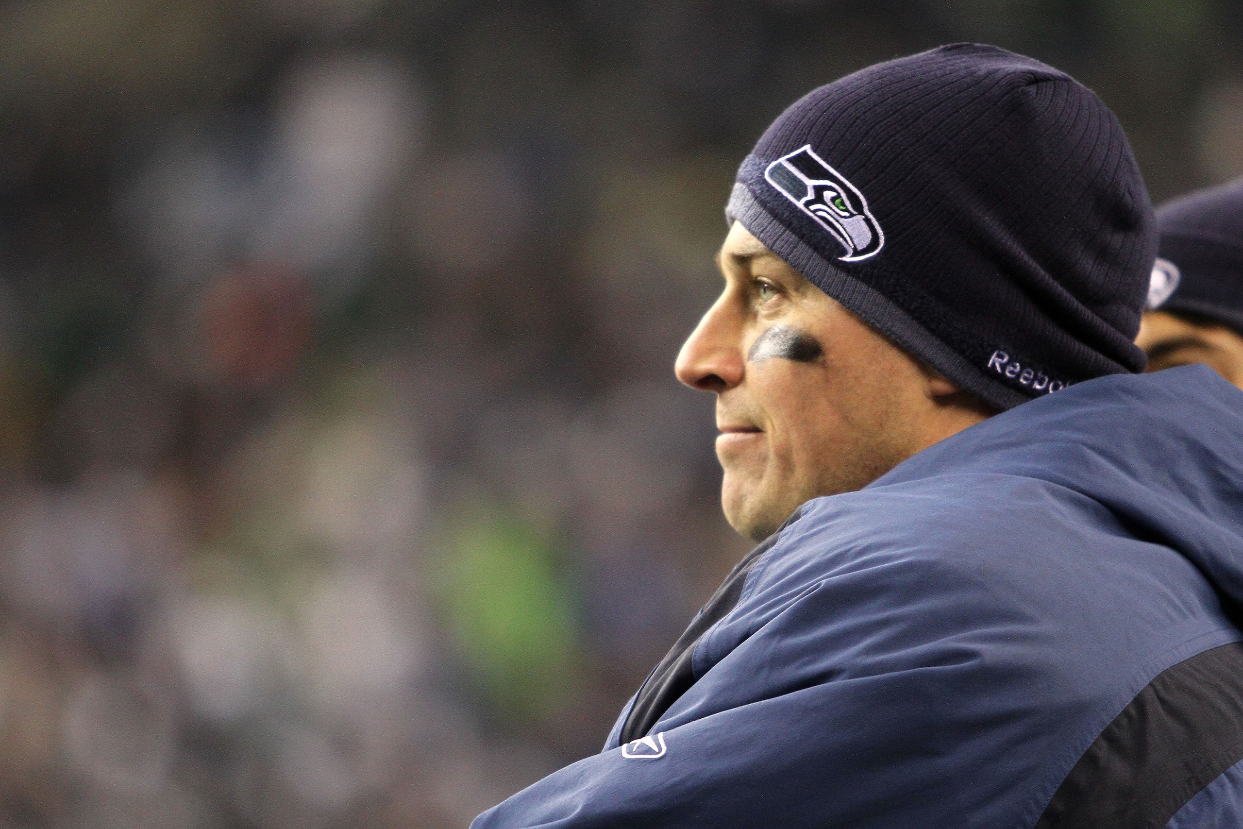 SEATTLE, WA - JANUARY 02:  Quarterback Matt Hasselbeck #8 of the Seattle Seahawks stands on the sidelines during their game against the St. Louis Rams at Qwest Field on January 2, 2011 in Seattle, Washington.  (Photo by Otto Greule Jr/Getty Images)