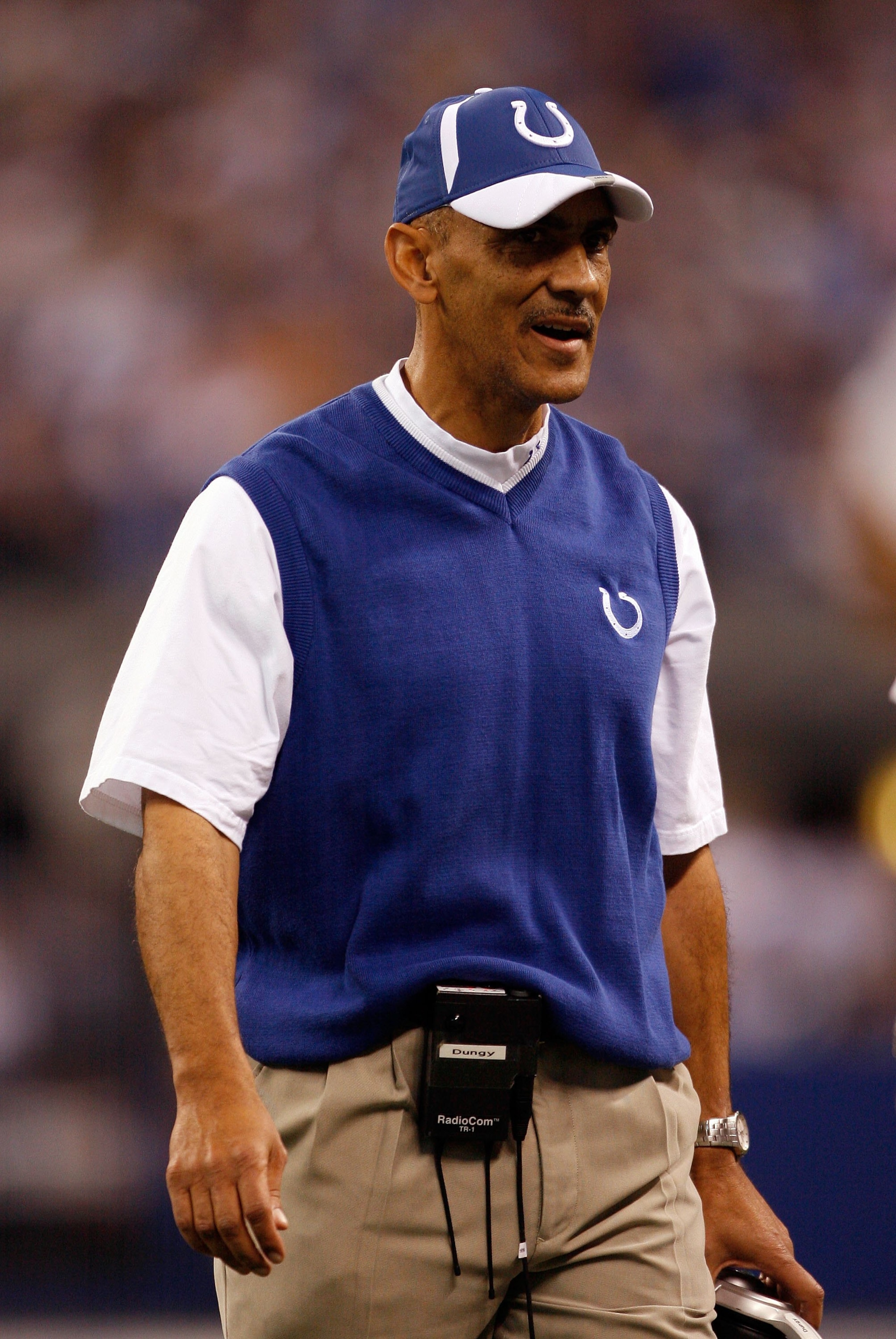 INDIANAPOLIS - NOVEMBER 16:  Head Coach Tony Dungy of the Indianapolis Colts on the sidelines against the Houston Texans at Lucas Oil Stadium on November 17, 2008 in Indianapolis, Indiana.  The Colts won 33-27.  (Photo by Harry How/Getty Images)