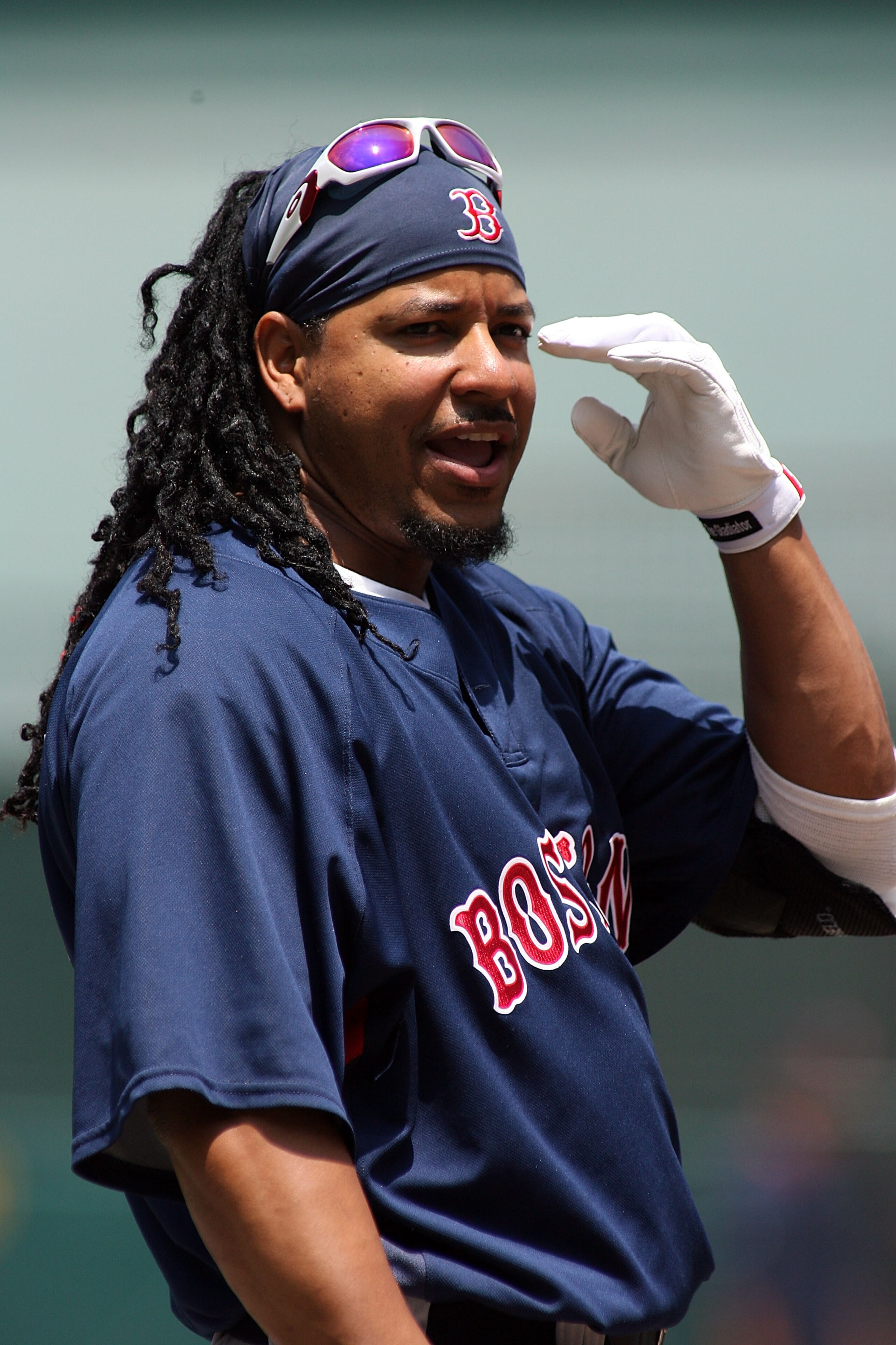 ANAHEIM, CA - JULY 20: Manny Ramirez #24 of the Boston Red Sox looks on during batting practice before the game against the Los Angeles Angels of Anaheim at Angels Stadium on July 20, 2008 in Anaheim, California.  (Photo by Christian Petersen/Getty Images