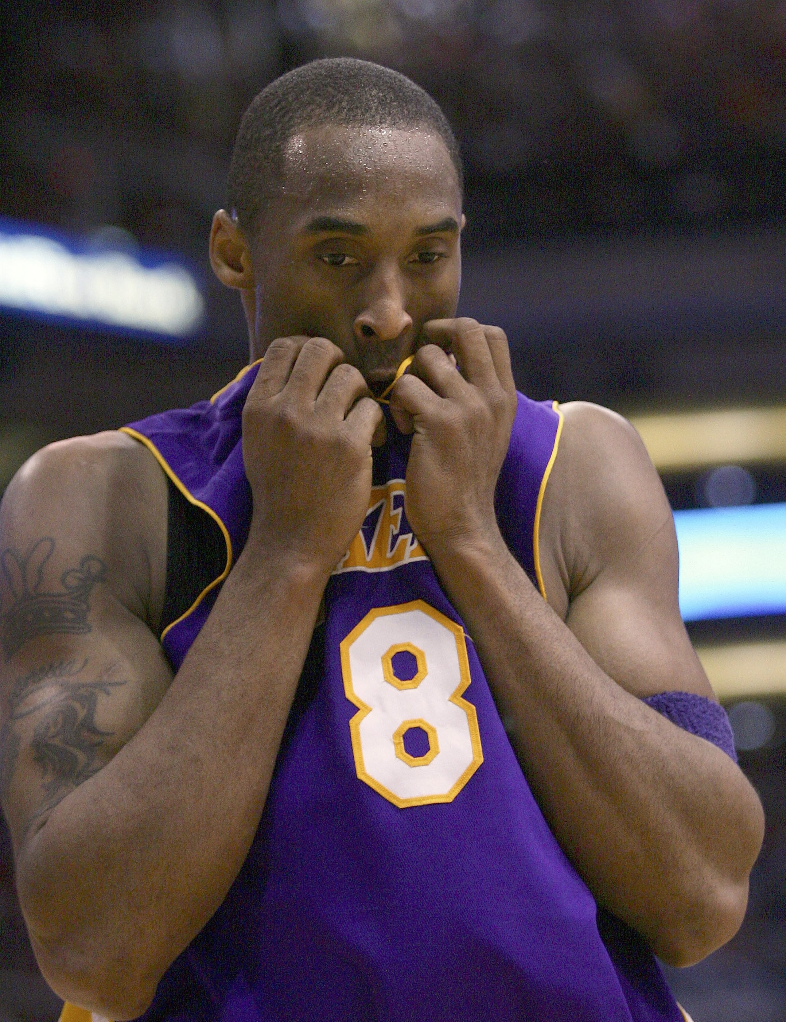 PHOENIX - MAY 6: Kobe Bryant #8 of the Los Angeles Lakers reacts to an out-of-bounds call in the third quarter of game seven of the Western Conference Quarterfinals against the Phoenix Suns during the 2006 NBA Playoffs at the US Airways Center on May 6, PHOENIX - MAY 6: Kobe Bryant #8 of the Los Angeles Lakers reacts to an out-of-bounds call in the third quarter of game seven of the Western Conference Quarterfinals against the Phoenix Suns during the 2006 NBA Playoffs at the US Airways Center on May 6,