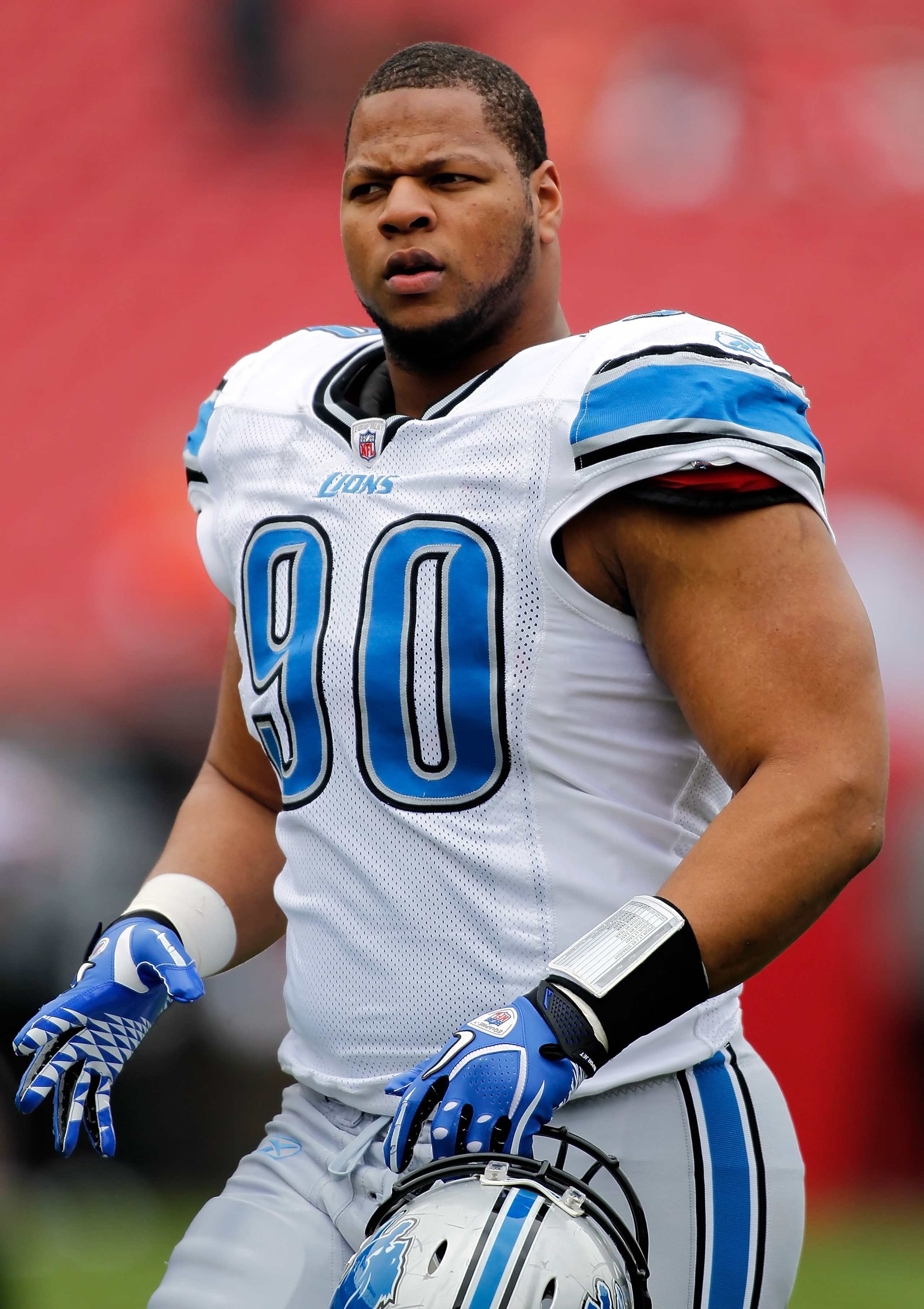 TAMPA, FL - DECEMBER 19: Defensive tackle Ndamukong Suh #90 of the Detroit Lions warms up prior to the start of the game against the Tampa Bay Buccaneers at Raymond James Stadium on December 19, 2010 in Tampa, Florida. (Photo by J. Meric/Getty Images) TAMPA, FL - DECEMBER 19: Defensive tackle Ndamukong Suh #90 of the Detroit Lions warms up prior to the start of the game against the Tampa Bay Buccaneers at Raymond James Stadium on December 19, 2010 in Tampa, Florida. (Photo by J. Meric/Getty Images)