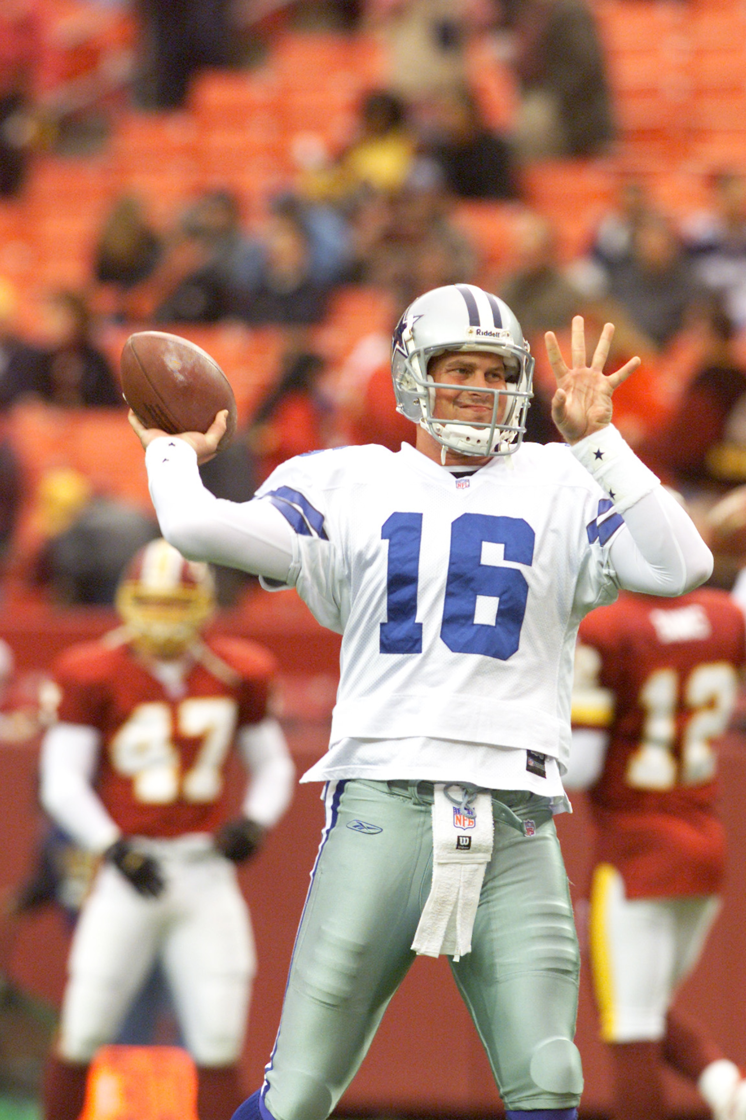2 Dec 2001: Quarterback Ryan Leaf #16 of the Dallas Cowboys warms up before the game against the Washington Redskins at Fed-Ex Field in Landover, Maryland. The Cowboys defeated the Redskins with a final score of 20-14. Digital Image. Mandatory Credit: J 2 Dec 2001: Quarterback Ryan Leaf #16 of the Dallas Cowboys warms up before the game against the Washington Redskins at Fed-Ex Field in Landover, Maryland. The Cowboys defeated the Redskins with a final score of 20-14. Digital Image. Mandatory Credit: J