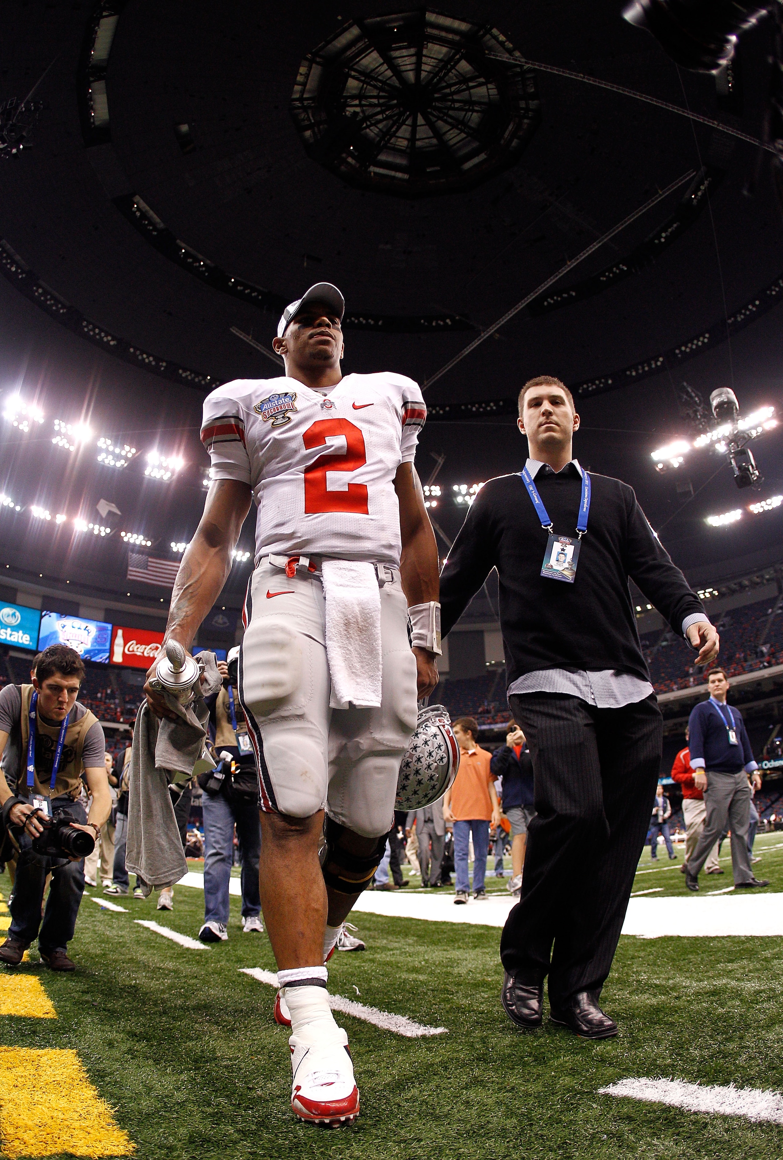 NEW ORLEANS, LA - JANUARY 04: Quarterback Terrelle Pryor #2 of the Ohio State Buckeyes walks off the field after the Buckeyes 31-26 victory against the Arkansas Razorbacks during the Allstate Sugar Bowl at the Louisiana Superdome on January 4, 2011 in Ne NEW ORLEANS, LA - JANUARY 04: Quarterback Terrelle Pryor #2 of the Ohio State Buckeyes walks off the field after the Buckeyes 31-26 victory against the Arkansas Razorbacks during the Allstate Sugar Bowl at the Louisiana Superdome on January 4, 2011 in Ne