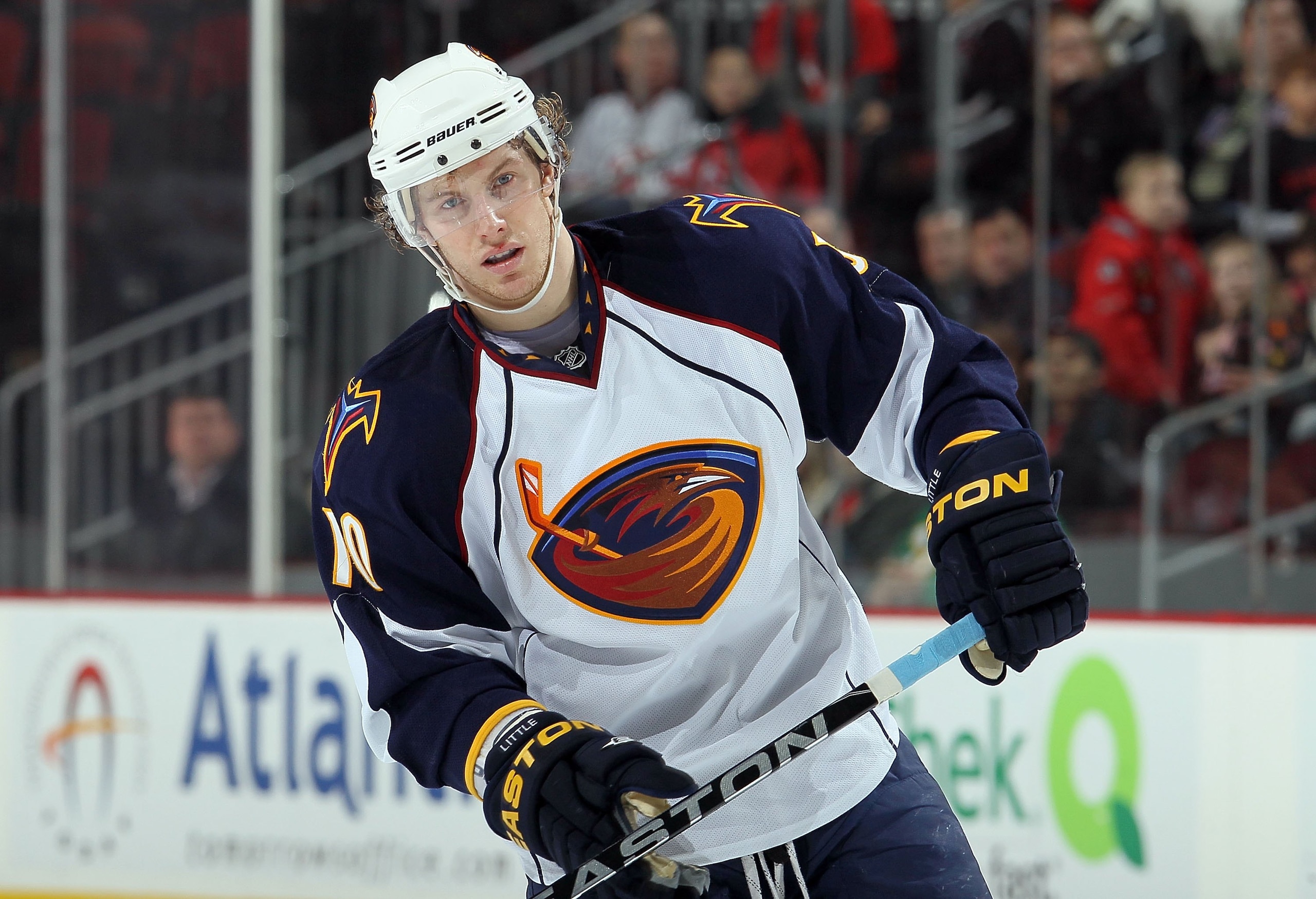NEWARK, NJ - DECEMBER 31: Bryan Little #10 of the Atlanta Thrashers looks on against the New Jersey Devils at the Prudential Center on December 31, 2010 in Newark, New Jersey. The Devils defeated the Thrashers 3-1. (Photo by Jim McIsaac/Getty Images) NEWARK, NJ - DECEMBER 31: Bryan Little #10 of the Atlanta Thrashers looks on against the New Jersey Devils at the Prudential Center on December 31, 2010 in Newark, New Jersey. The Devils defeated the Thrashers 3-1. (Photo by Jim McIsaac/Getty Images)