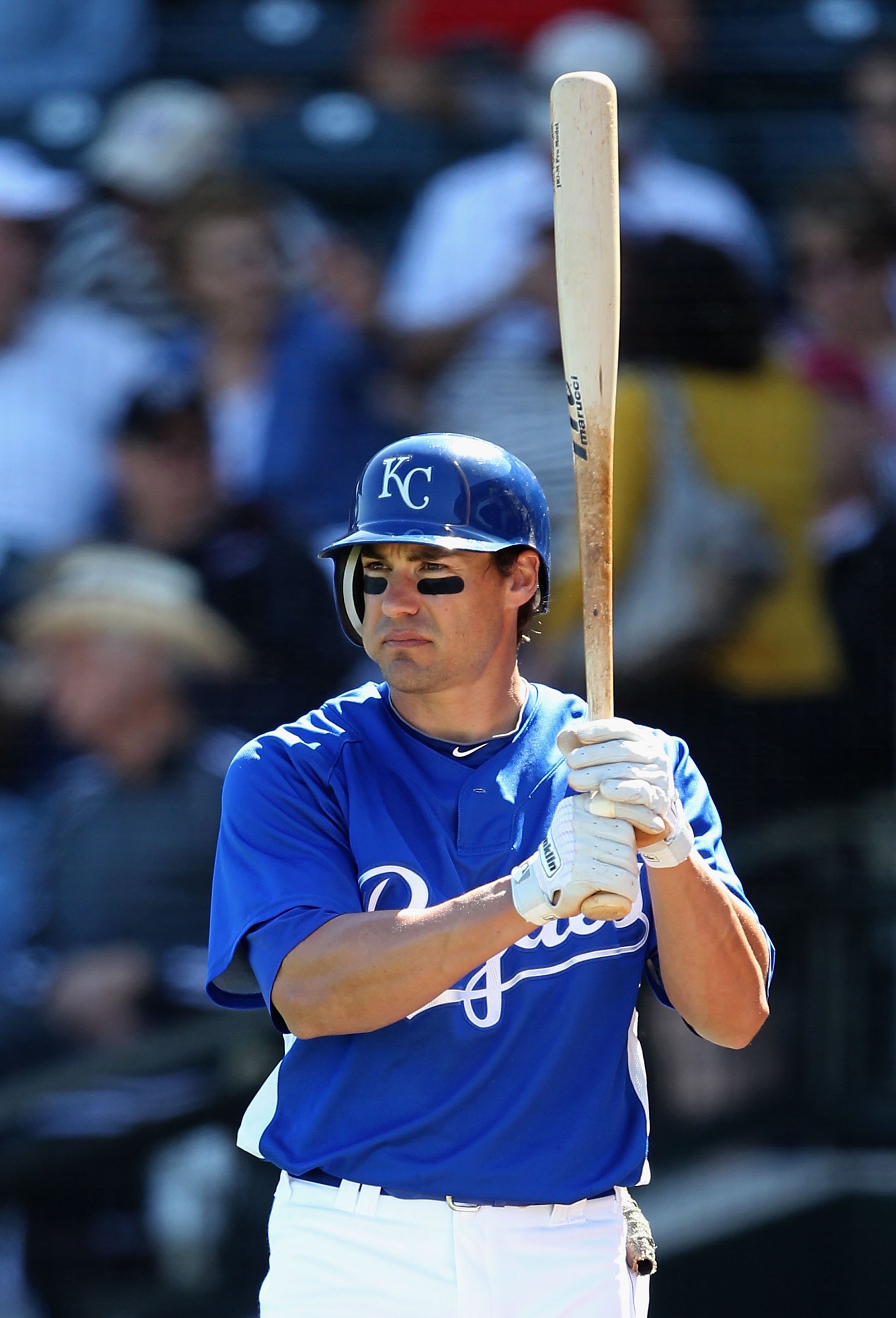SURPRISE, AZ - MARCH 05:  Scott Podsednik #22 of the Kansas City Royals bats against the Texas Rangers during the MLB spring training game at Surprise Stadium on March 5, 2010 in Surprise, Arizona.  The Royals defeated the Rangers 4-2.  (Photo by Christia