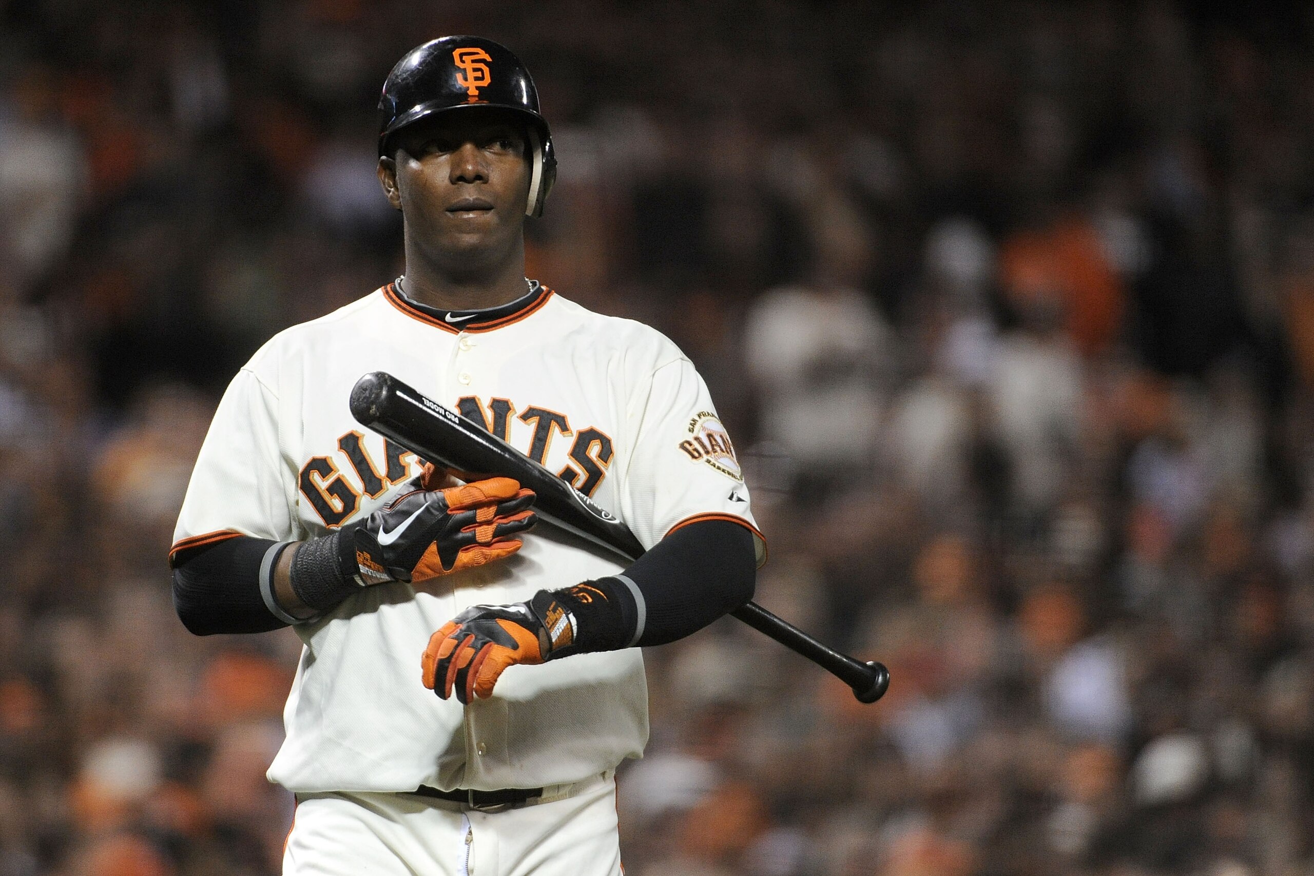 SAN FRANCISCO - OCTOBER 20:  Edgar Renteria #16 of the San Francisco Giants looks on during an at-bat against the Philadelphia Phillies in Game Four of the NLCS during the 2010 MLB Playoffs at AT&T Park on October 20, 2010 in San Francisco, California.  (