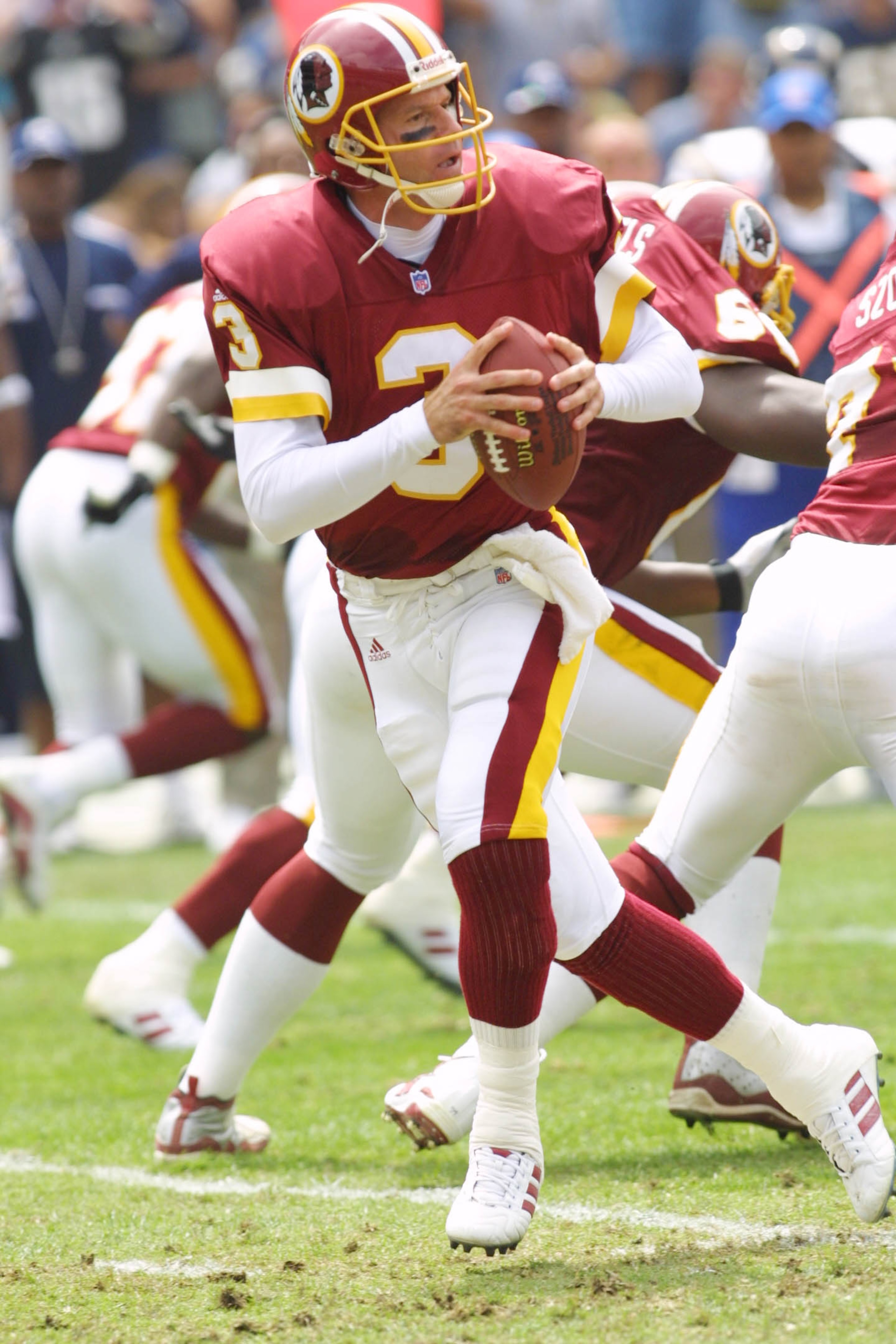 9 Sep 2001: Quarterback Jeff George #3 of the Washington Redskins drops back to pass against the San Diego Chargers in their game at Qualcomm Stadium in San Diego, California. The Chargers won 30-3. DIGITAL IMAGE Mandatory Credit: Stephen Dunn/Allspor 9 Sep 2001: Quarterback Jeff George #3 of the Washington Redskins drops back to pass against the San Diego Chargers in their game at Qualcomm Stadium in San Diego, California. The Chargers won 30-3. DIGITAL IMAGE Mandatory Credit: Stephen Dunn/Allspor