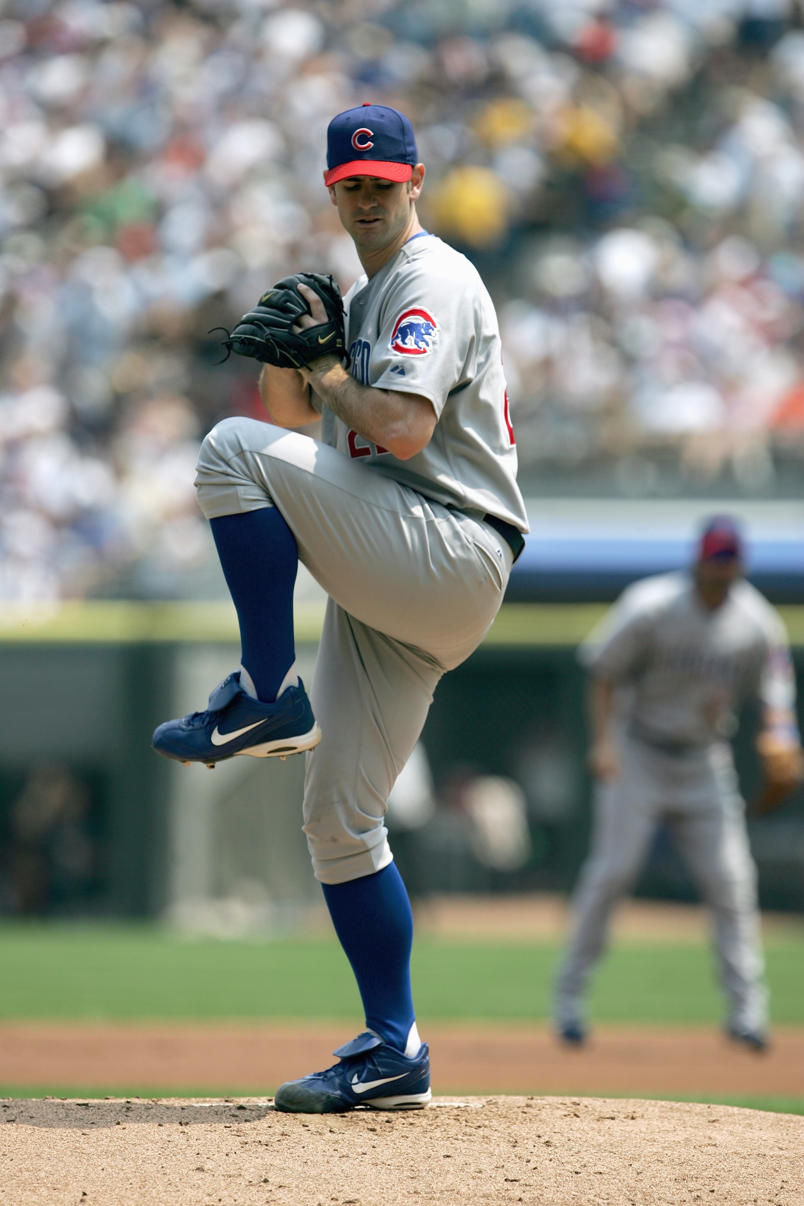 CHICAGO - JUNE 26:  Mark Prior #22 of the Chicago Cubs pitches during the game with the Chicago White Sox on June 26, 2005 at U.S. Cellular Field in Chicago, Illinois. The Cubs defeated the White Sox 2-0. (Photo by Jonathan Daniel/Getty Images)