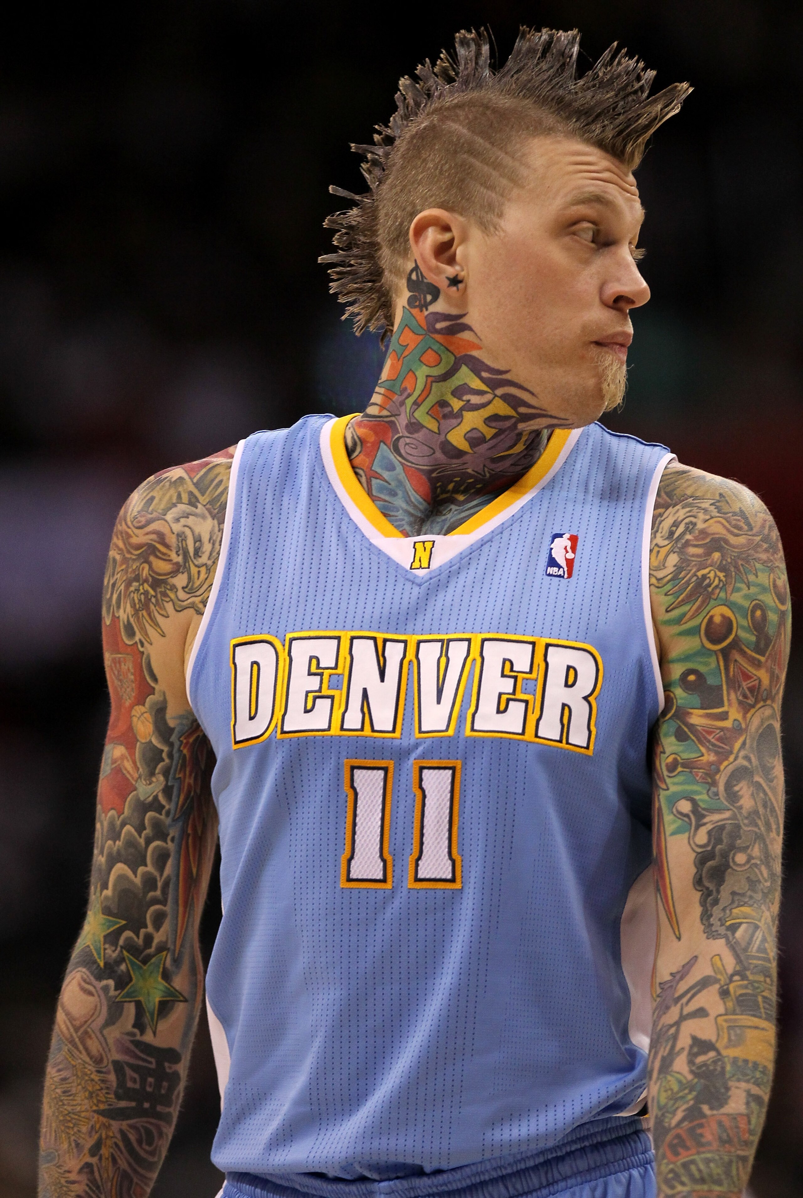 LOS ANGELES, CA - JANUARY 5:   Chris Andersen #11 of the Denver Nuggets looks around during the game with he Los Angeles Clippers at Staples Center on January 5, 2011  in Los Angeles, California. The Clippers won 106-93.  NOTE TO USER: User expressly ackn