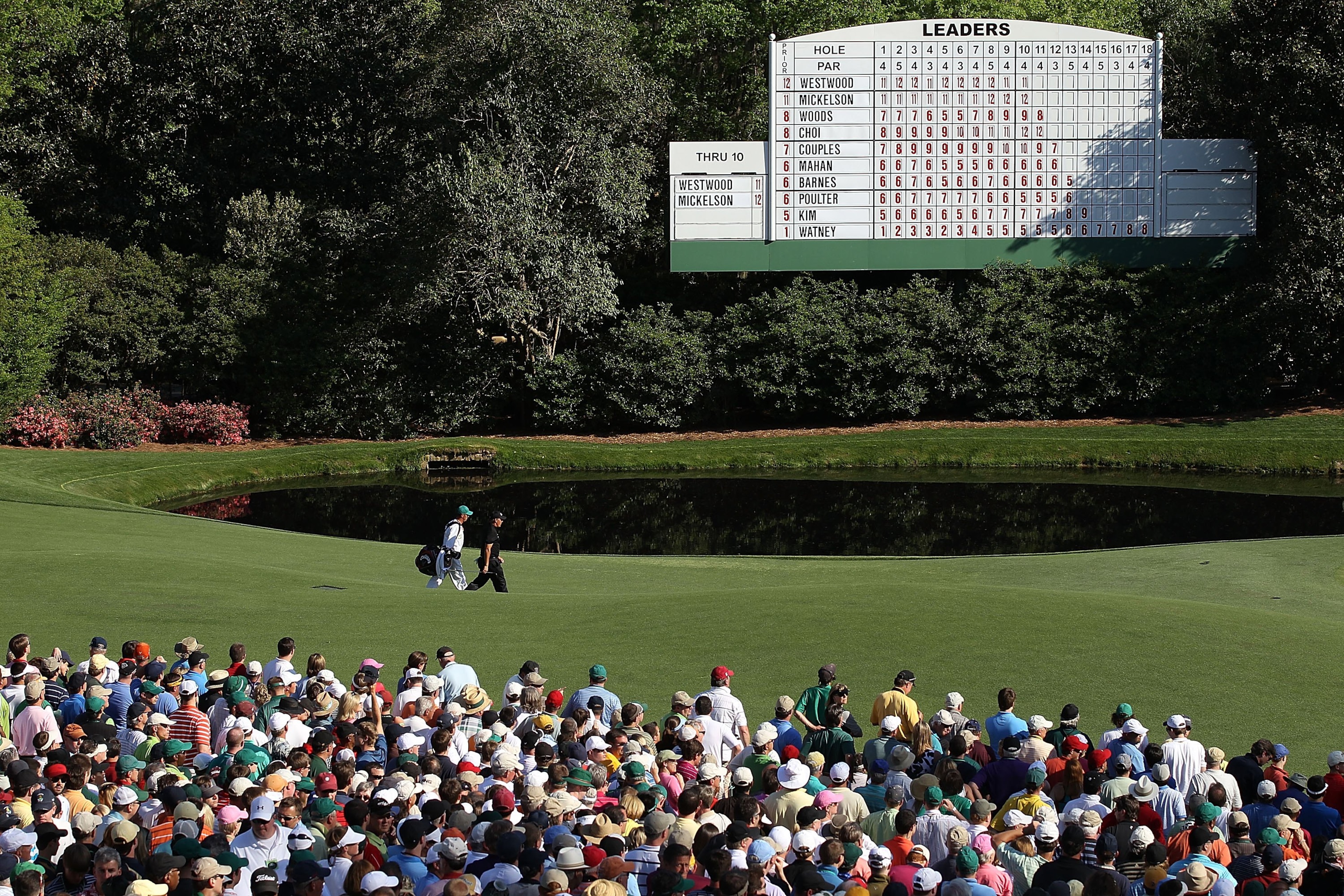 AUGUSTA, GA - APRIL 11:  Phil Mickelson and Jim McKay during the final round of the 2010 Masters Tournament at Augusta National Golf Club on April 11, 2010 in Augusta, Georgia.  (Photo by Streeter Lecka/Getty Images for Golf Week)