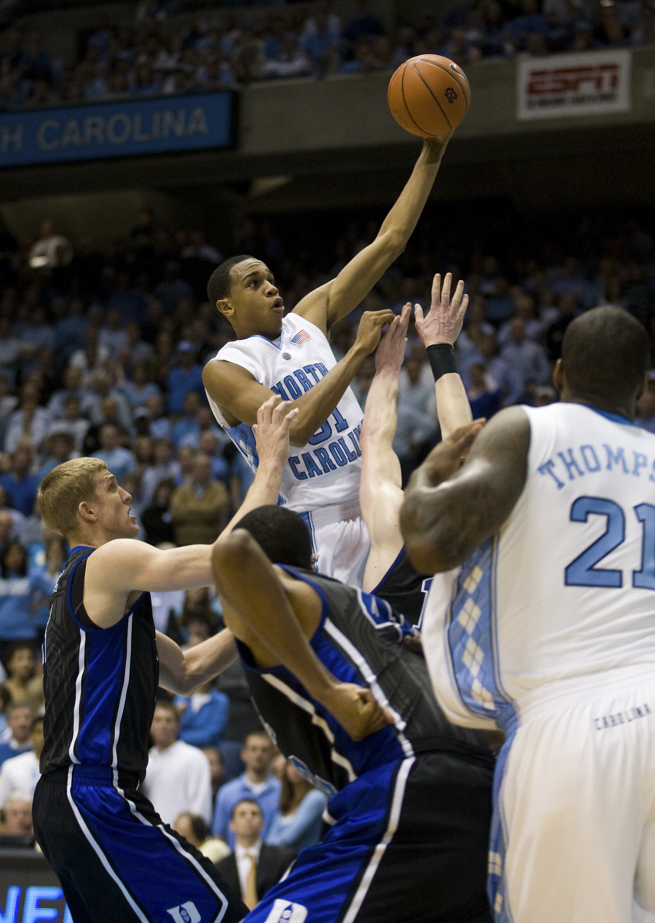 CHAPEL HILL, NC - FEBRUARY 10: North Carolina forward John Henson #31 puts up a shot against Duke during a men's college basketball game at Dean Smith Center on February 10, 2010 in Chapel Hill, North Carolina. (Photo by Chris Keane/Getty Images)