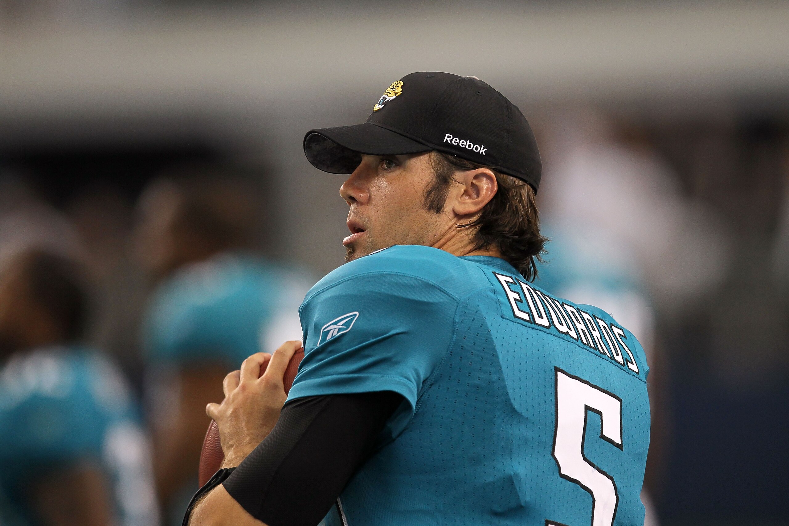 ARLINGTON, TX - OCTOBER 31:  Trent Edwards #5 of the Jacksonville Jaguars looks on from the sideline against the Dallas Cowboys at Cowboys Stadium on October 31, 2010 in Arlington, Texas.  (Photo by Stephen Dunn/Getty Images)