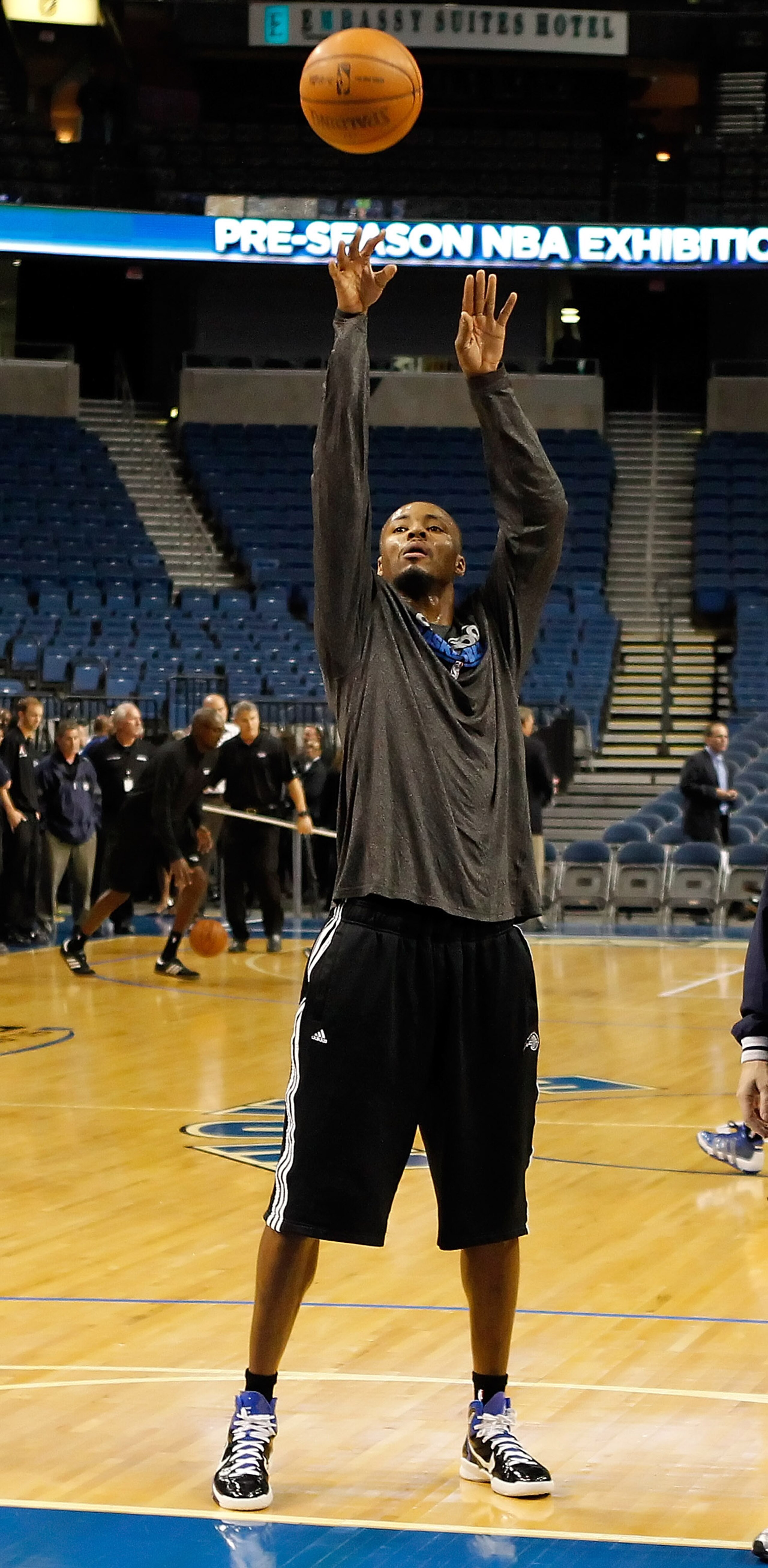 TAMPA, FL - OCTOBER 22:  Forward Rashard Lewis #9 of the Orlando Magic  warms up prior to the NBA preseason game against the Miami Heat at the St. Pete Times Forum on October 22, 2010 in Tampa, Florida. NOTE TO USER: User expressly acknowledges and agrees