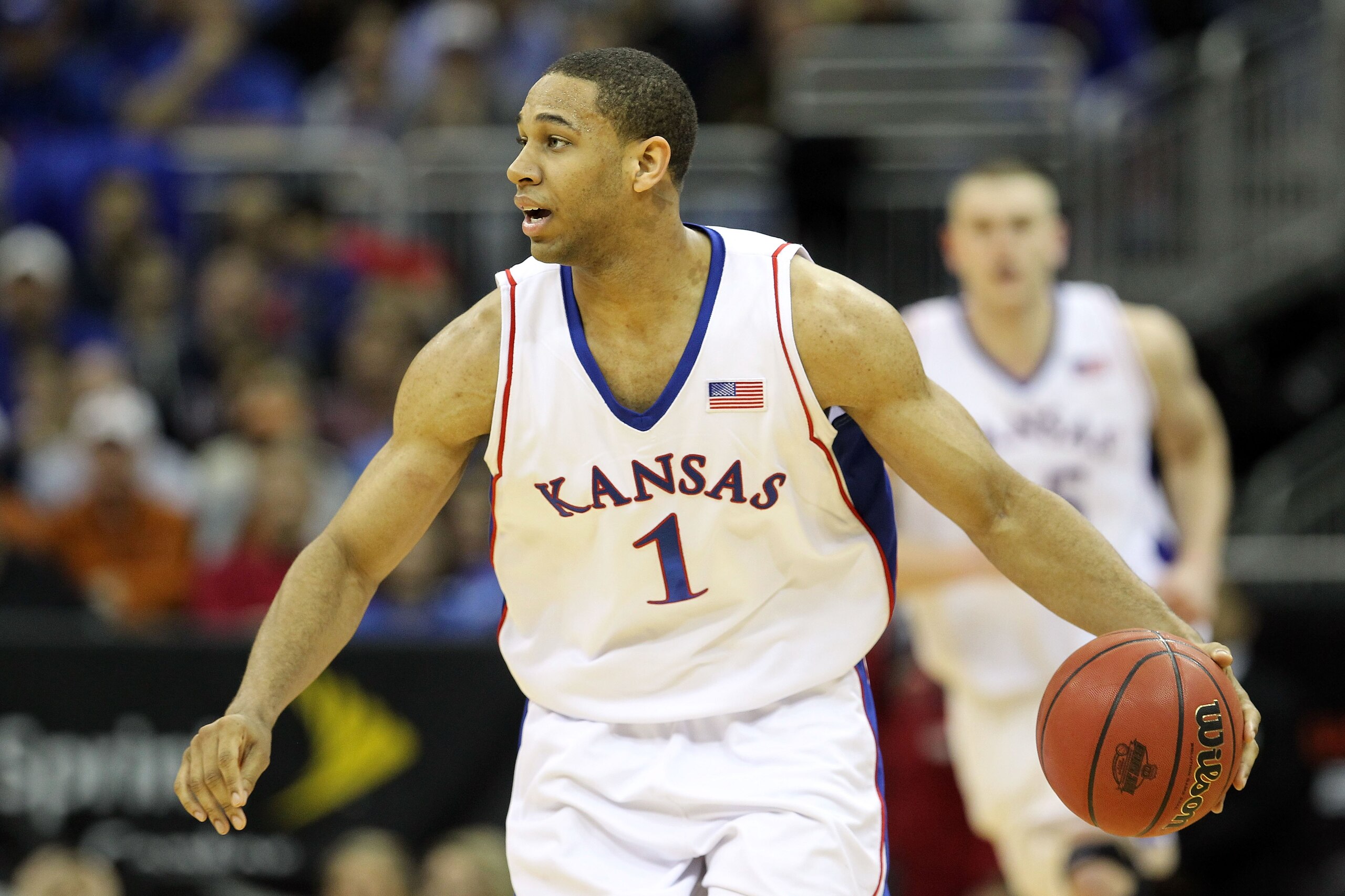KANSAS CITY, MO - MARCH 11: Xavier Henry #1 of the Kansas Jayhawks moves the ball against the Texas Tech Red Raiders during the quarterfinals of the 2010 Phillips 66 Big 12 Men's Basketball Tournament at the Sprint Center on March 11, 2010 in Kansas City KANSAS CITY, MO - MARCH 11: Xavier Henry #1 of the Kansas Jayhawks moves the ball against the Texas Tech Red Raiders during the quarterfinals of the 2010 Phillips 66 Big 12 Men's Basketball Tournament at the Sprint Center on March 11, 2010 in Kansas City