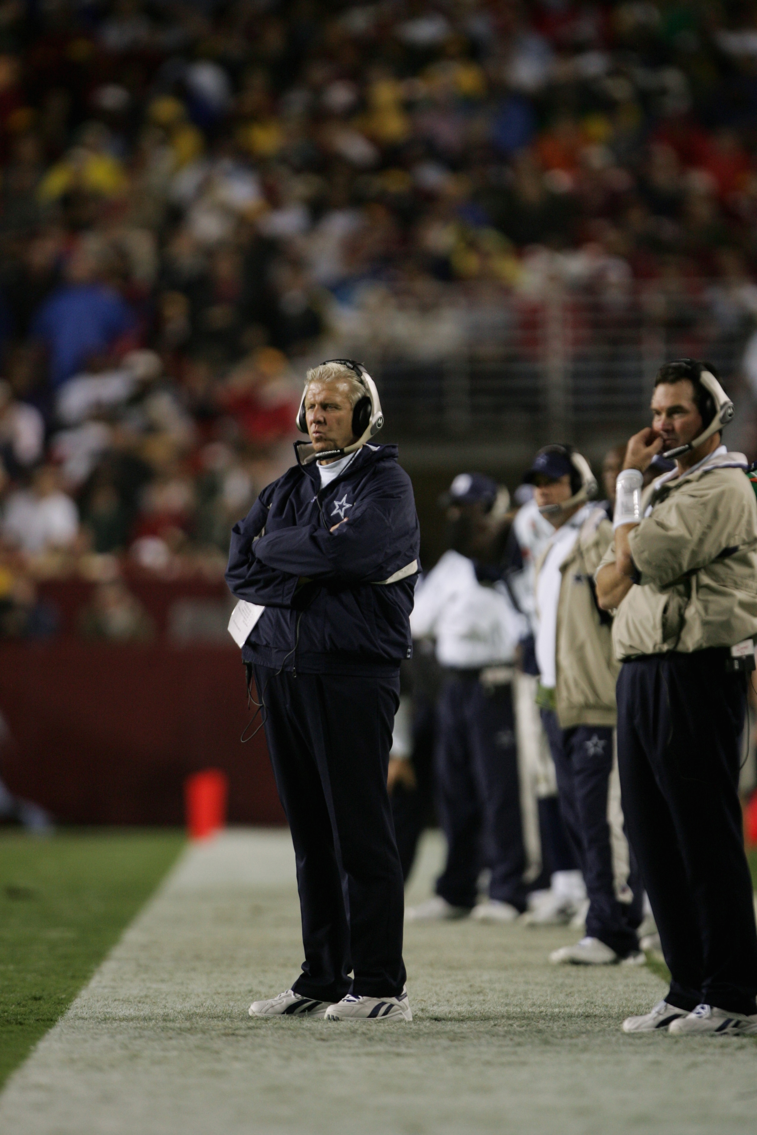 LANDOVER, MD - SEPTEMBER 27: Coach Bill Parcells of the Dallas Cowboys watches the field during the game with the Washington Redskins at FedEx Field on September 27, 2004 in Landover, Maryland. The Cowboys defeated the Redskins 21-18. (Photo by Doug Pensi