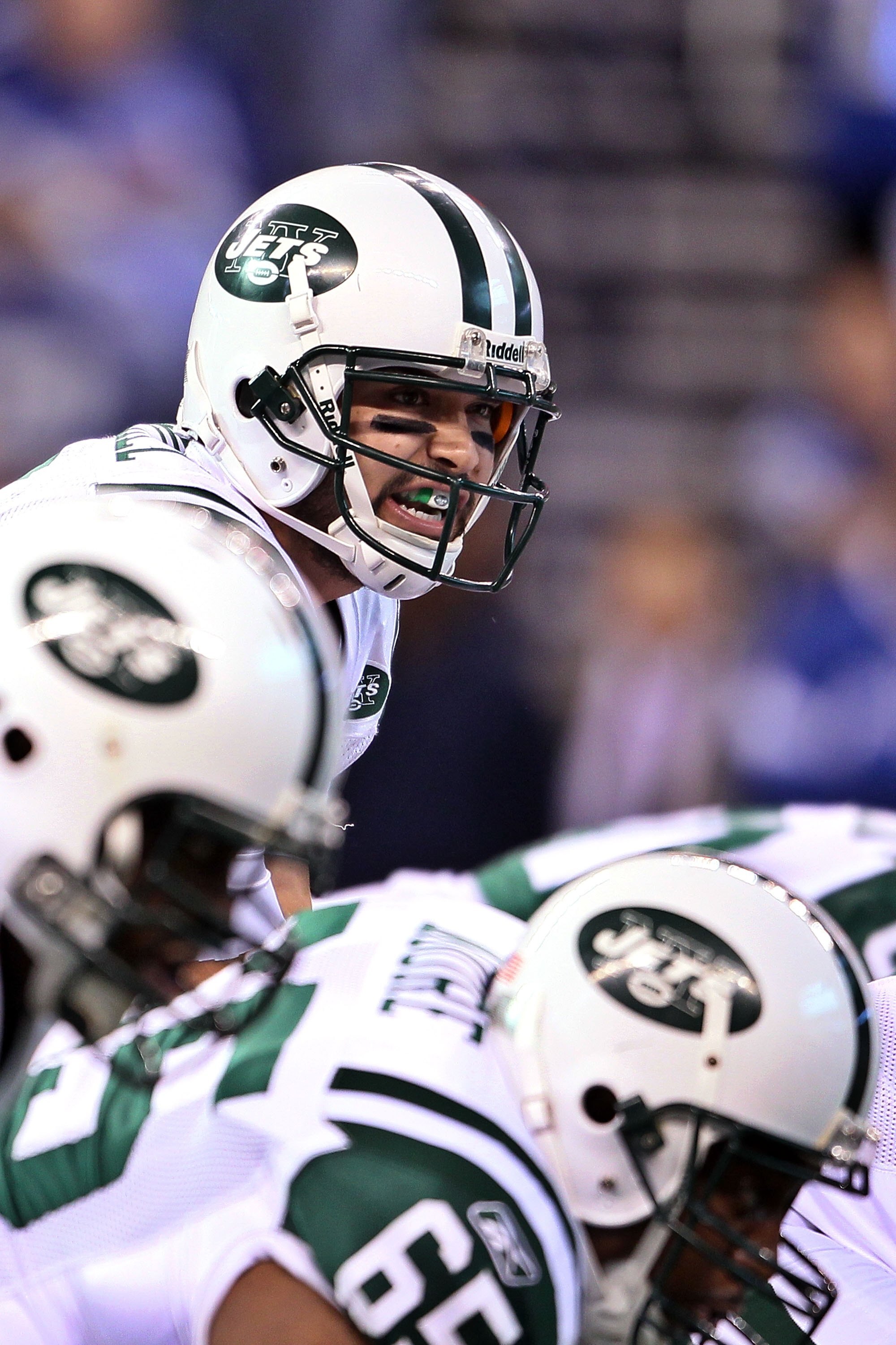 INDIANAPOLIS - JANUARY 24:  Mark Sanchez #6 of the New York Jets  under center against the Indianapolis Colts during the AFC Championship Game at Lucas Oil Stadium on January 24, 2010 in Indianapolis, Indiana.  (Photo by Andy Lyons/Getty Images)