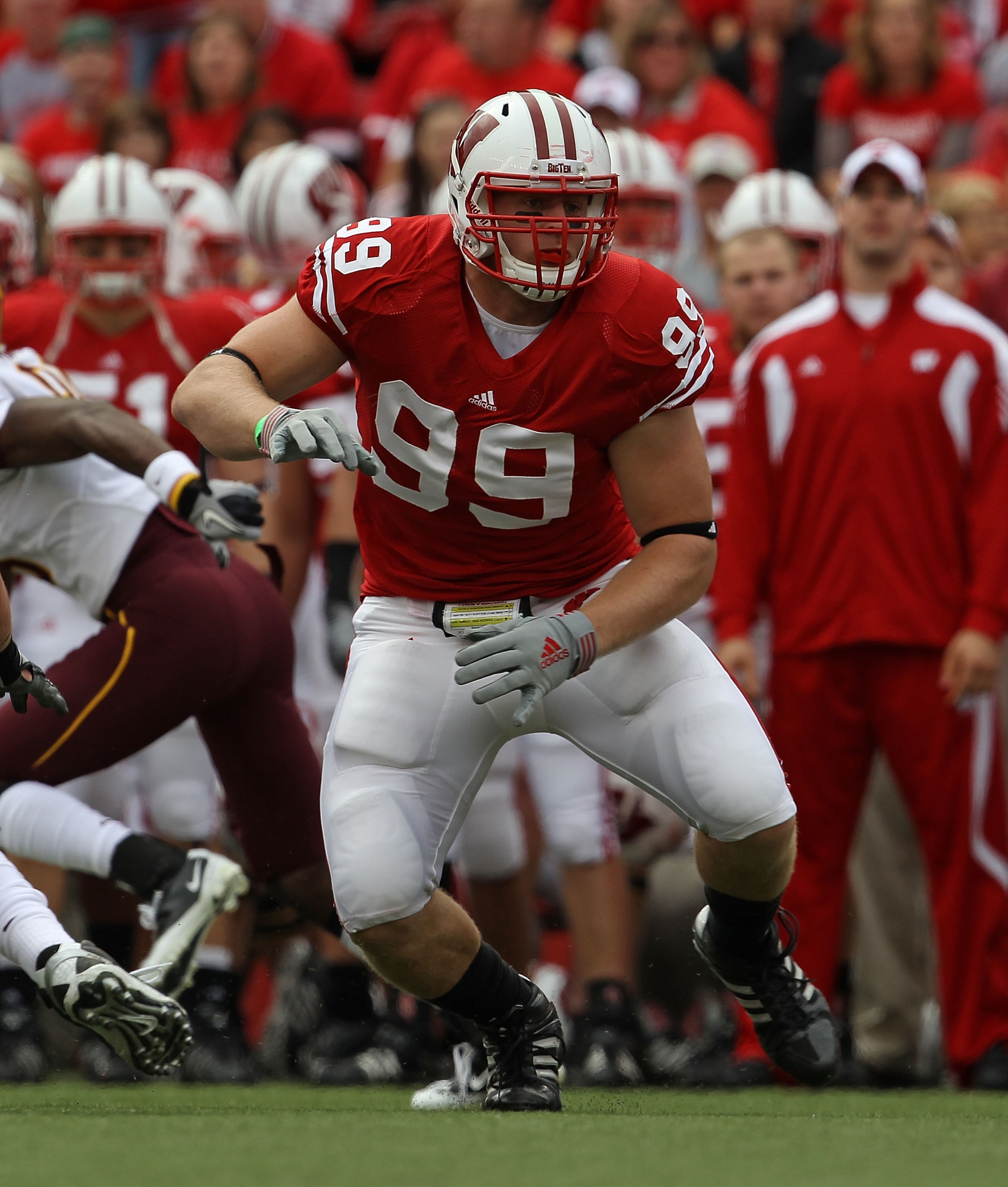 MADISON, WI - SEPTEMBER 18: J.J. Watt #99 of the Wisconsin Badgers rushes against the Arizona State Sun Devils at Camp Randall Stadium on September 18, 2010 in Madison, Wisconsin. Wisconsin defeated Arizona State 20-19. (Photo by Jonathan Daniel/Getty Ima MADISON, WI - SEPTEMBER 18: J.J. Watt #99 of the Wisconsin Badgers rushes against the Arizona State Sun Devils at Camp Randall Stadium on September 18, 2010 in Madison, Wisconsin. Wisconsin defeated Arizona State 20-19. (Photo by Jonathan Daniel/Getty Ima