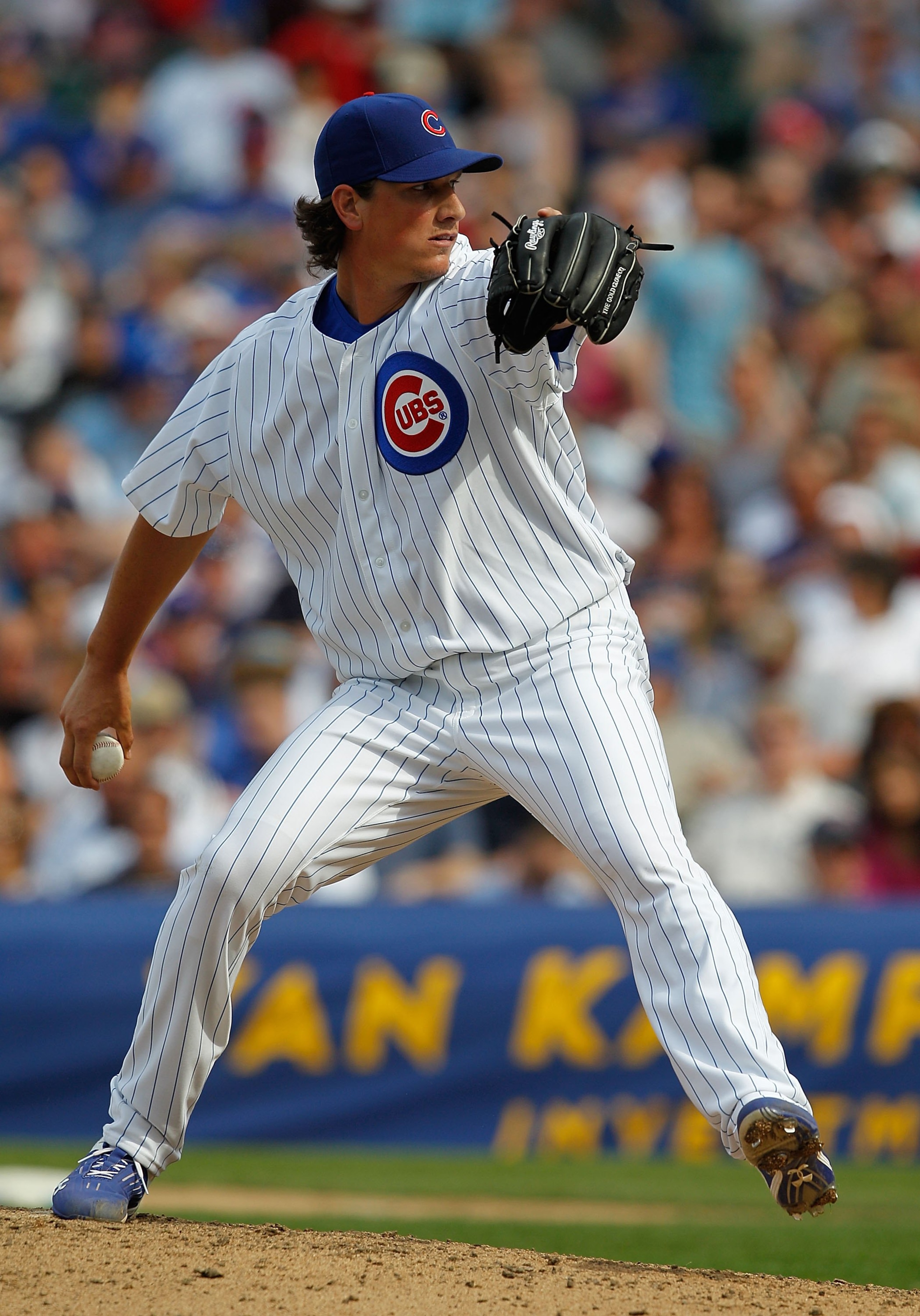 CHICAGO - APRIL 15: Jeff Samardzija of the Chicago Cubs, wearing a number 42 jersey in honor of Jackie Robinson, delivers the ball against the Milwaukee Brewers at Wrigley Field on April 15, 2010 in Chicago, Illinois. The Brewers defeated the Cubs 8-6. (P