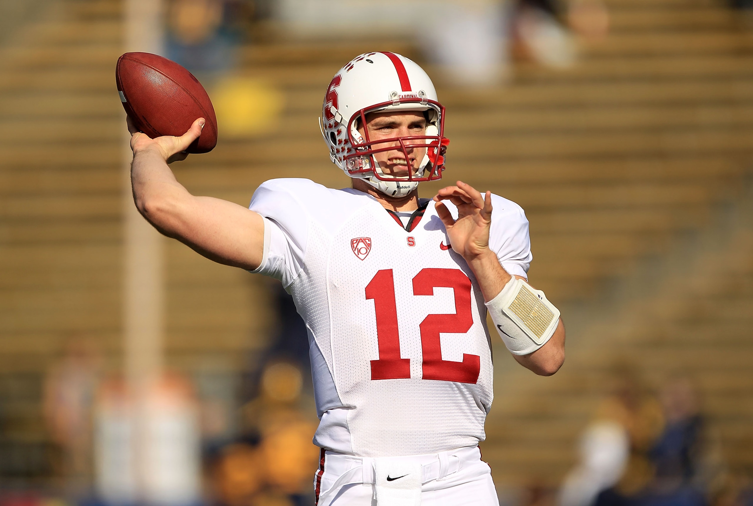 BERKELEY, CA - NOVEMBER 20:  Andrew Luck #12 of the Stanford Cardinal warms up before their game against the California Golden Bears at California Memorial Stadium on November 20, 2010 in Berkeley, California.  (Photo by Ezra Shaw/Getty Images)