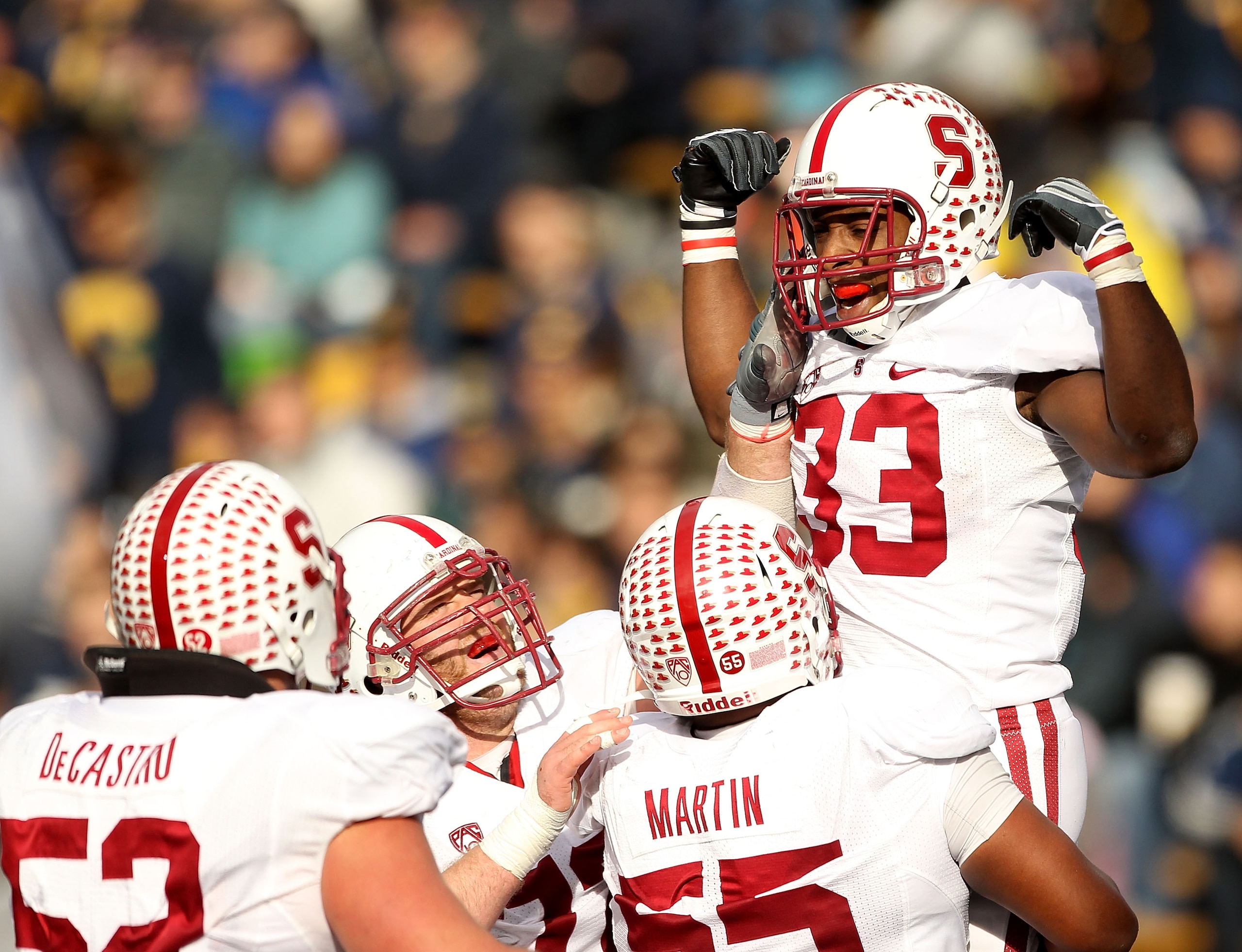 BERKELEY, CA - NOVEMBER 20:  Stepfan Taylor #33 of the Stanford Cardinal celebrates after he scored a touchdown against the California Golden Bears at California Memorial Stadium on November 20, 2010 in Berkeley, California.  (Photo by Ezra Shaw/Getty Ima