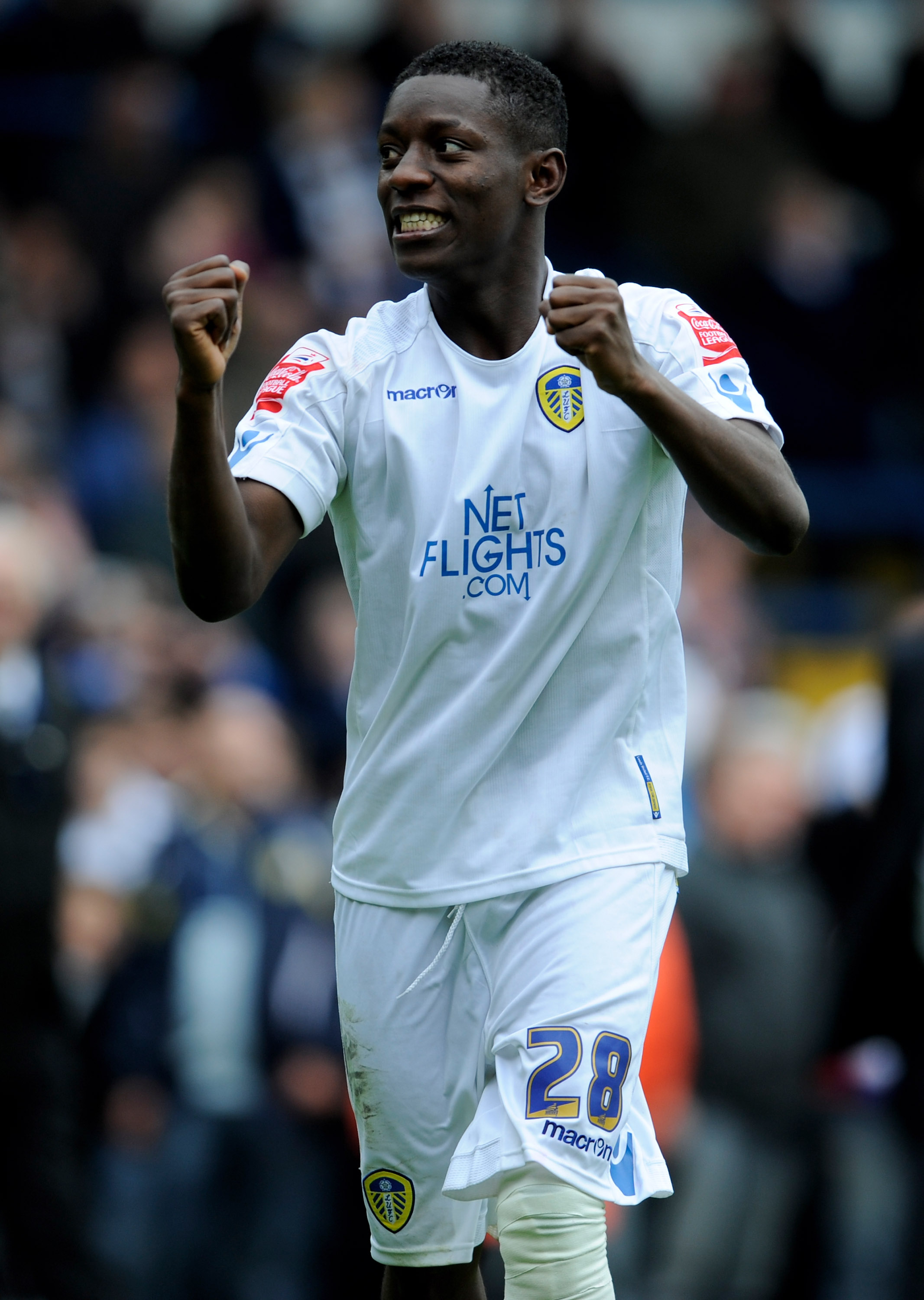 LEEDS, ENGLAND - MAY 08: Max Gradel of Leeds celebrates after the Coca Cola League One match between Leeds United and Bristol Rovers at Elland Road on May 8, 2010 in Leeds, England.  (Photo by Michael Regan/Getty Images)