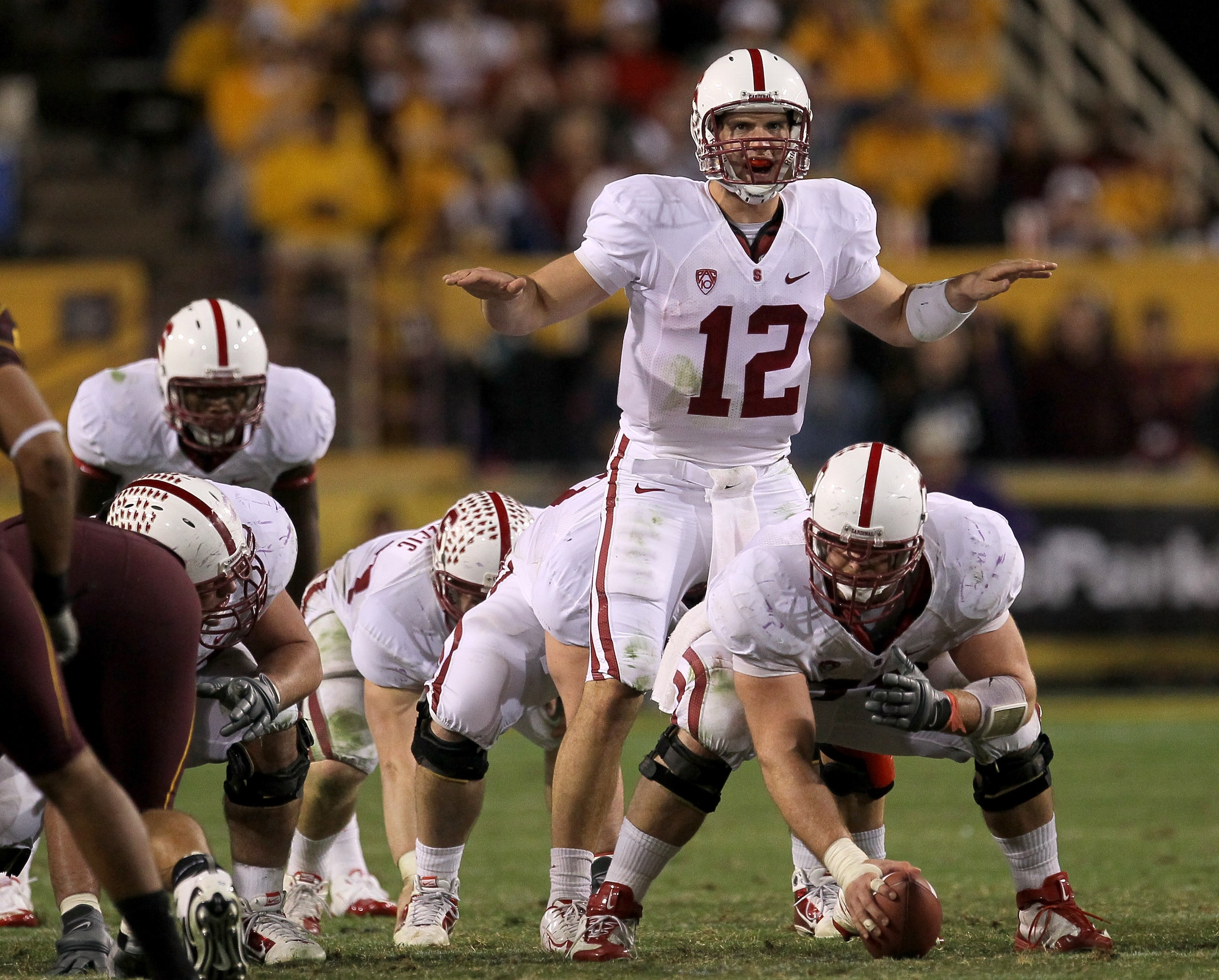 TEMPE, AZ - NOVEMBER 13:  Quarterback Andrew Luck #12 of the Stanford Cardinal calls signals against the Arizona State Sun Devils at Sun Devil Stadium on November 13, 2010 in Tempe, Arizona.The Cardinal won 17-13.  (Photo by Stephen Dunn/Getty Images)