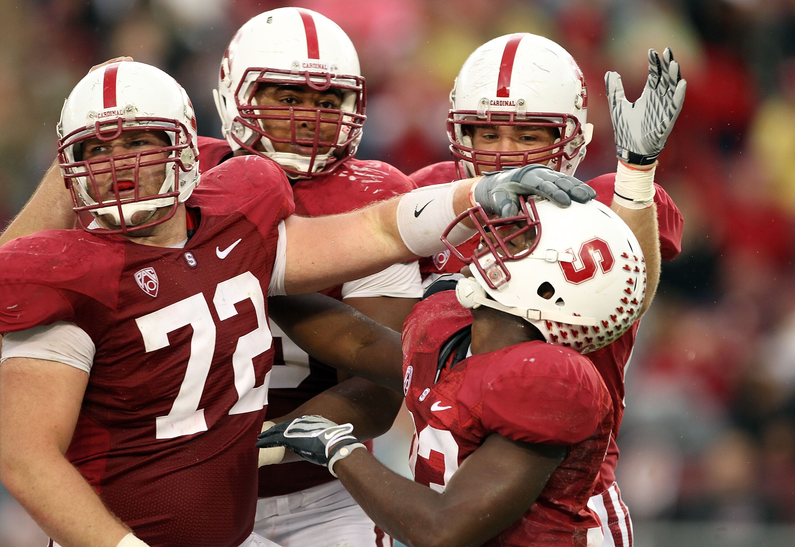 PALO ALTO, CA - OCTOBER 23: Stepfan Taylor #33 of the Stanford Cardinal is congratulated by Chase Beeler #72 after Taylor scored a touchdown against the Washington State Cougars at Stanford Stadium on October 23, 2010 in Palo Alto, California. (Photo by PALO ALTO, CA - OCTOBER 23: Stepfan Taylor #33 of the Stanford Cardinal is congratulated by Chase Beeler #72 after Taylor scored a touchdown against the Washington State Cougars at Stanford Stadium on October 23, 2010 in Palo Alto, California. (Photo by