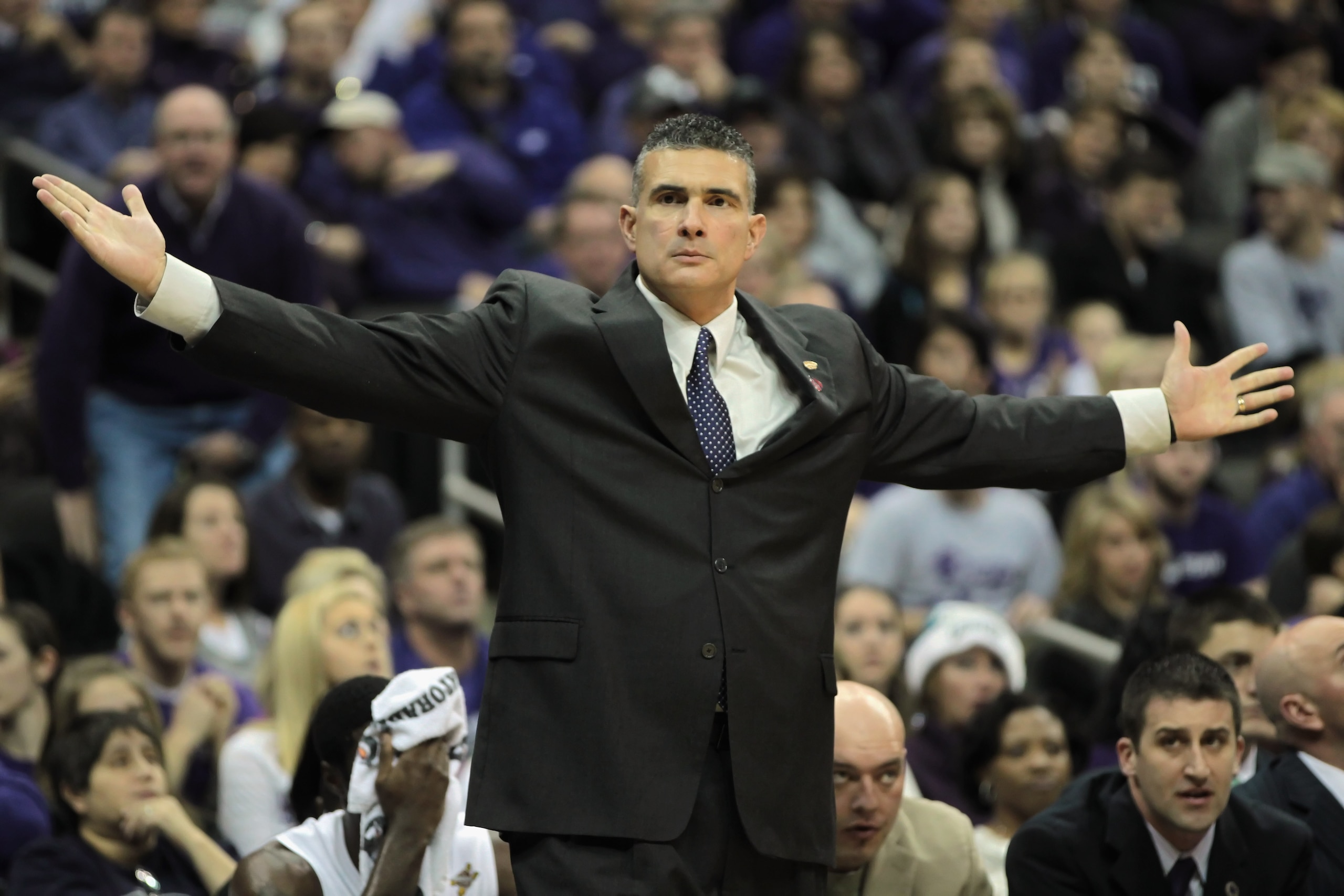 KANSAS CITY, MO - DECEMBER 21:  Head coach Frank Martin of the Kansas State Wildcats reacts from the bench during the game against the UNLV Rebels on December 21, 2010 at the Sprint Center in Kansas City, Missouri.  (Photo by Jamie Squire/Getty Images)