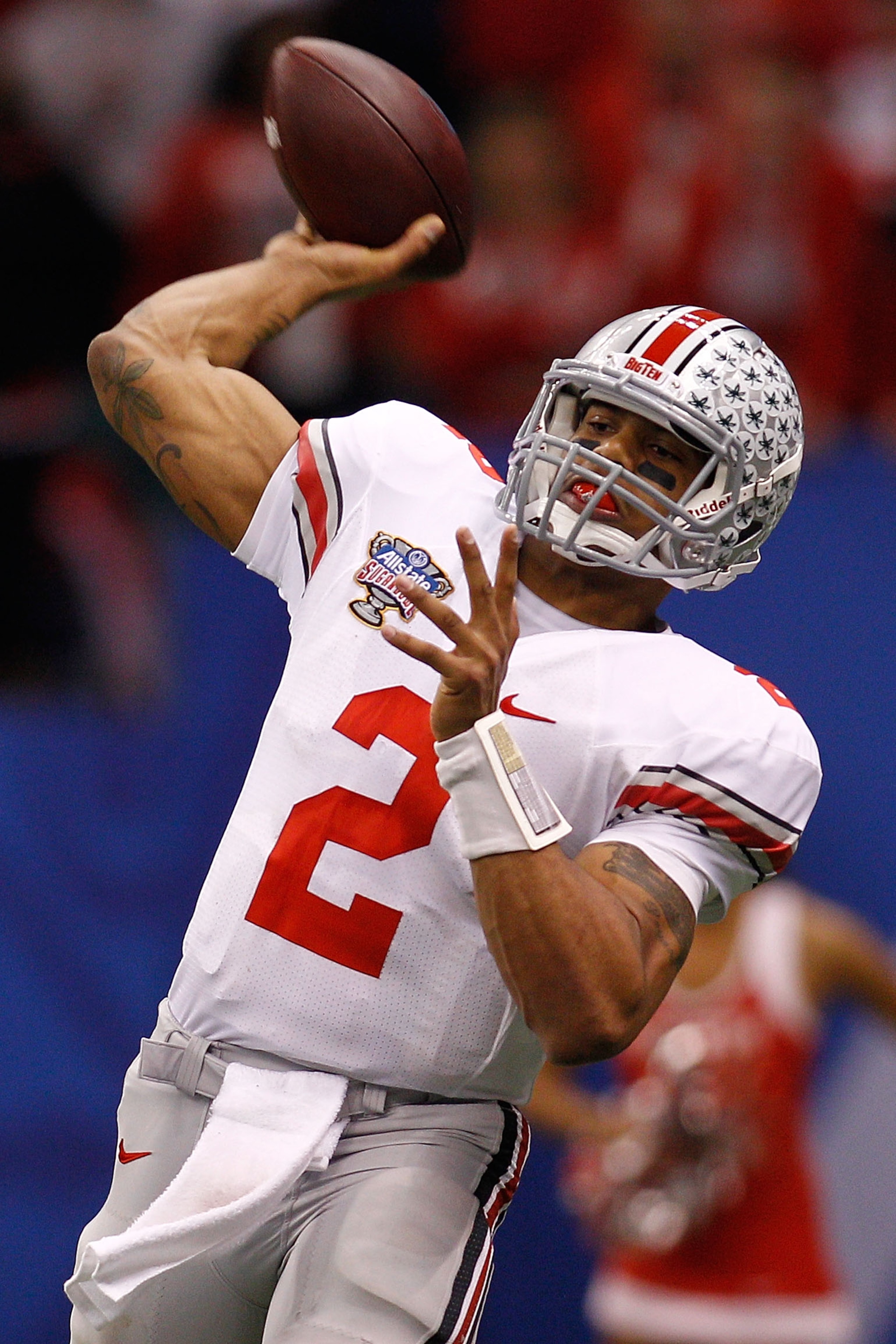 NEW ORLEANS, LA - JANUARY 04:  Terrelle Pryor #2 of the Ohio State Buckeyes passes the ball in the fourth quarter against the Arkansas Razorbacks during the Allstate Sugar Bowl at the Louisiana Superdome on January 4, 2011 in New Orleans, Louisiana.  (Pho