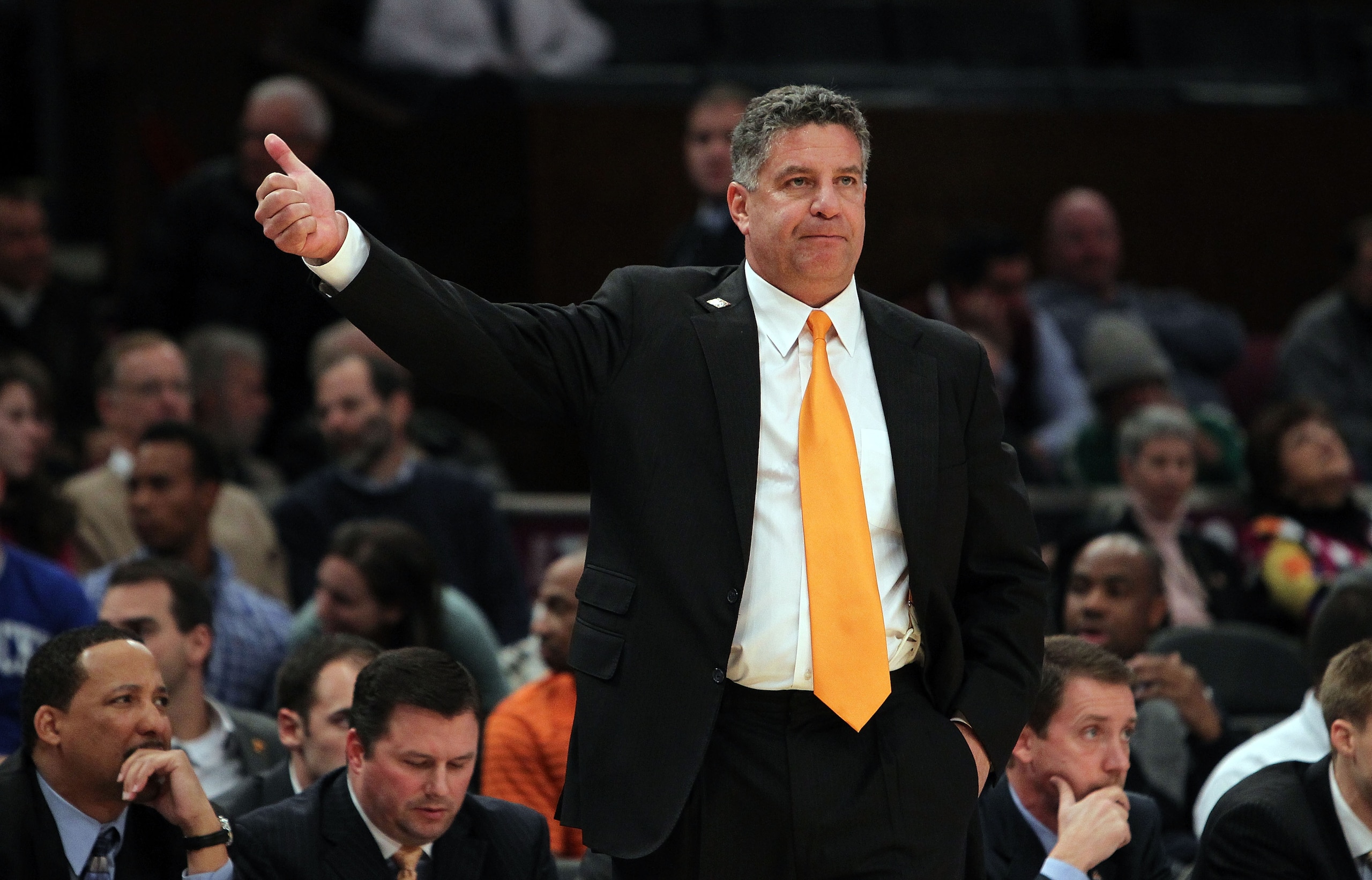 NEW YORK - NOVEMBER 24:  Head coach of the Tennessee Volunteers, Bruce Pearl looks on from the sideline against the Virginia Commonwealth Rams during their preseason NIT semifinal at Madison Square Garden on November 24, 2010 in New York City.  (Photo by
