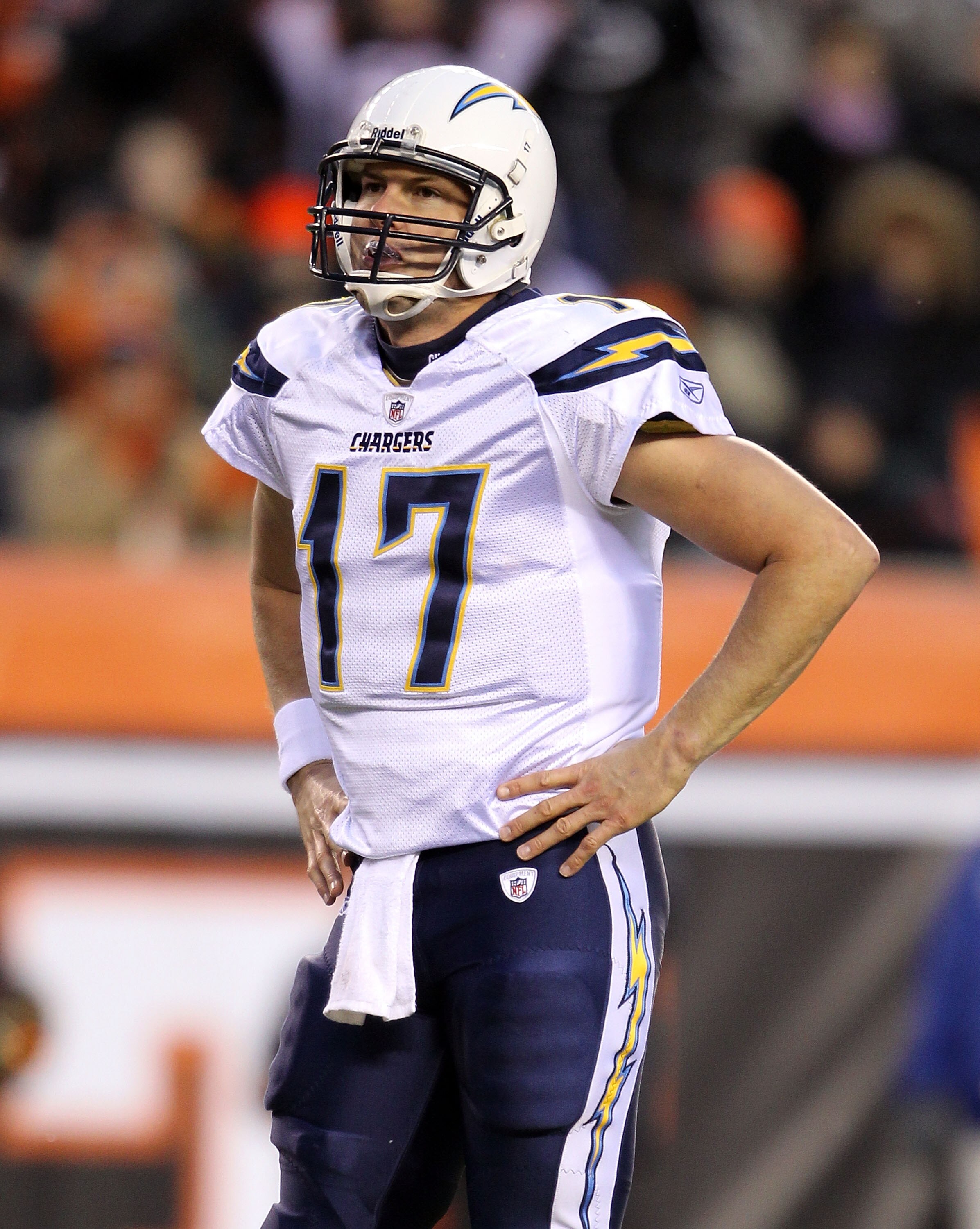 CINCINNATI - DECEMBER 26:  Philip Rivers #17  of the San Diego Chargers is dejected after throwing an interception during the Chargers 34-20 loss to the Cincinnati Bengals in the NFL game at Paul Brown Stadium on December 26, 2010 in Cincinnati, Ohio.  (P
