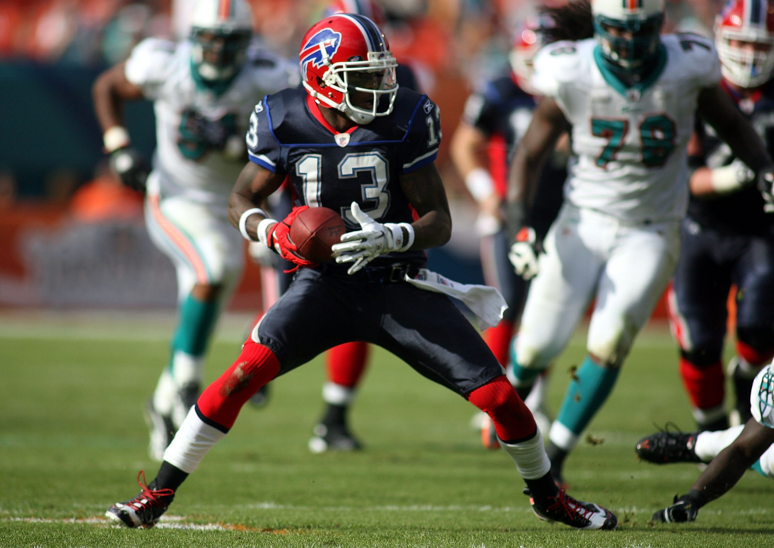 MIAMI - DECEMBER 19:  Receiver Steve Johnson #13 of the Buffalo Bills catches a pass  against the Miami Dolphins at Sun Life Stadium on December 19, 2010 in Miami, Florida.The Bills defeated the Dolphins 17-14.  (Photo by Marc Serota/Getty Images)