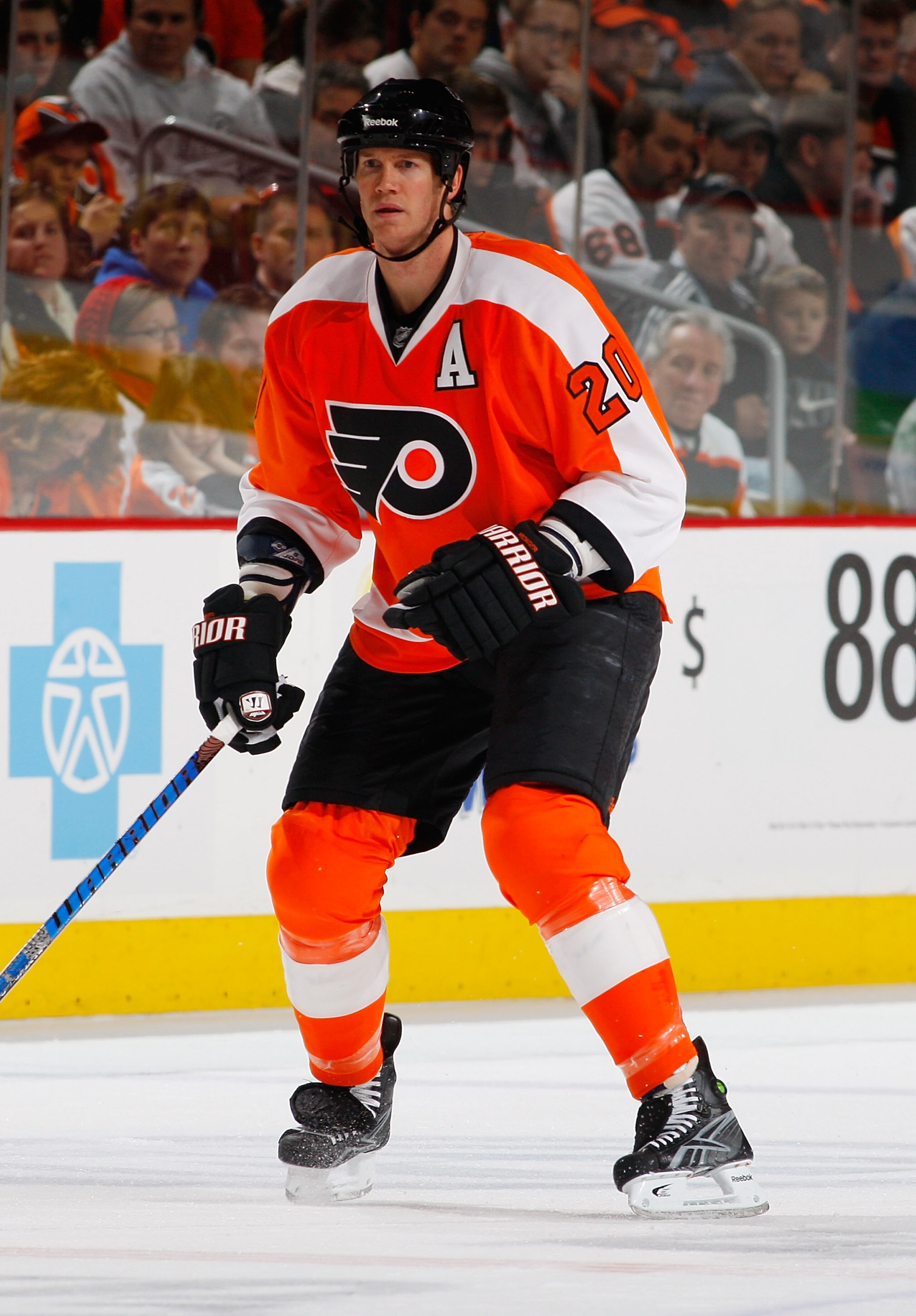 PHILADELPHIA - DECEMBER 08:  Chris Pronger #20 of the Philadelphia Flyers skates against San Jose Sharks on December 8, 2010 at the Wells Fargo Center in Philadelphia, Pennsylvania. Sharks defeat the Flyers 5-4 in a shootout.  (Photo by Mike Stobe/Getty I
