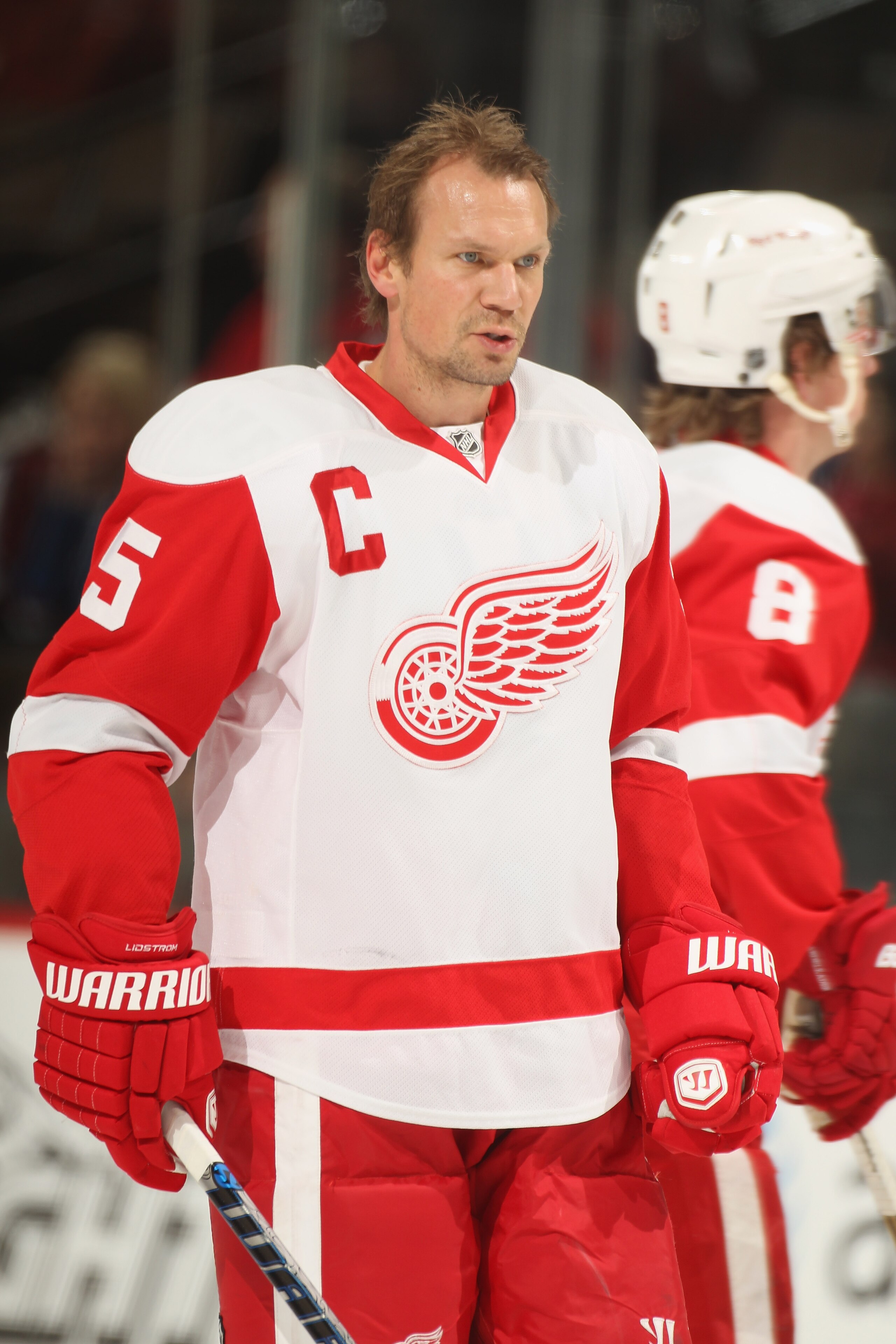 DENVER - DECEMBER 27:  Nicklas Lidstrom #5 of the Detroit Red Wings warms up prior to facing the Colorado Avalanche at the Pepsi Center on December 27, 2010 in Denver, Colorado. The Red Wings defeated the Avalanche 4-3 in overtime.  (Photo by Doug Pensing