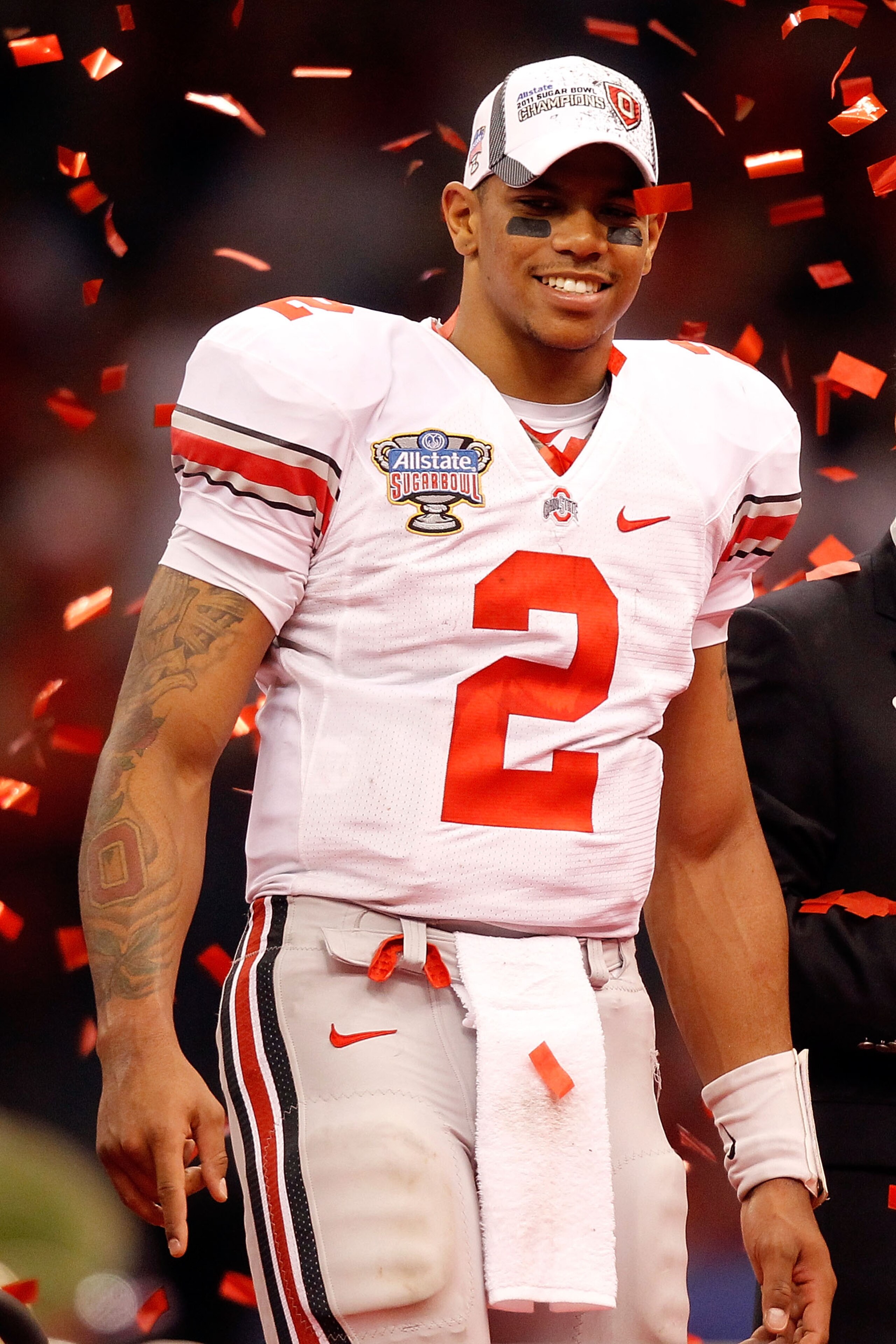 NEW ORLEANS, LA - JANUARY 04: Quarterback Terrelle Pryor #2 of the Ohio State Buckeyes celebrates the Buckeyes 31-26 victory against the Arkansas Razorbacks during the Allstate Sugar Bowl at the Louisiana Superdome on January 4, 2011 in New Orleans, Loui NEW ORLEANS, LA - JANUARY 04: Quarterback Terrelle Pryor #2 of the Ohio State Buckeyes celebrates the Buckeyes 31-26 victory against the Arkansas Razorbacks during the Allstate Sugar Bowl at the Louisiana Superdome on January 4, 2011 in New Orleans, Loui