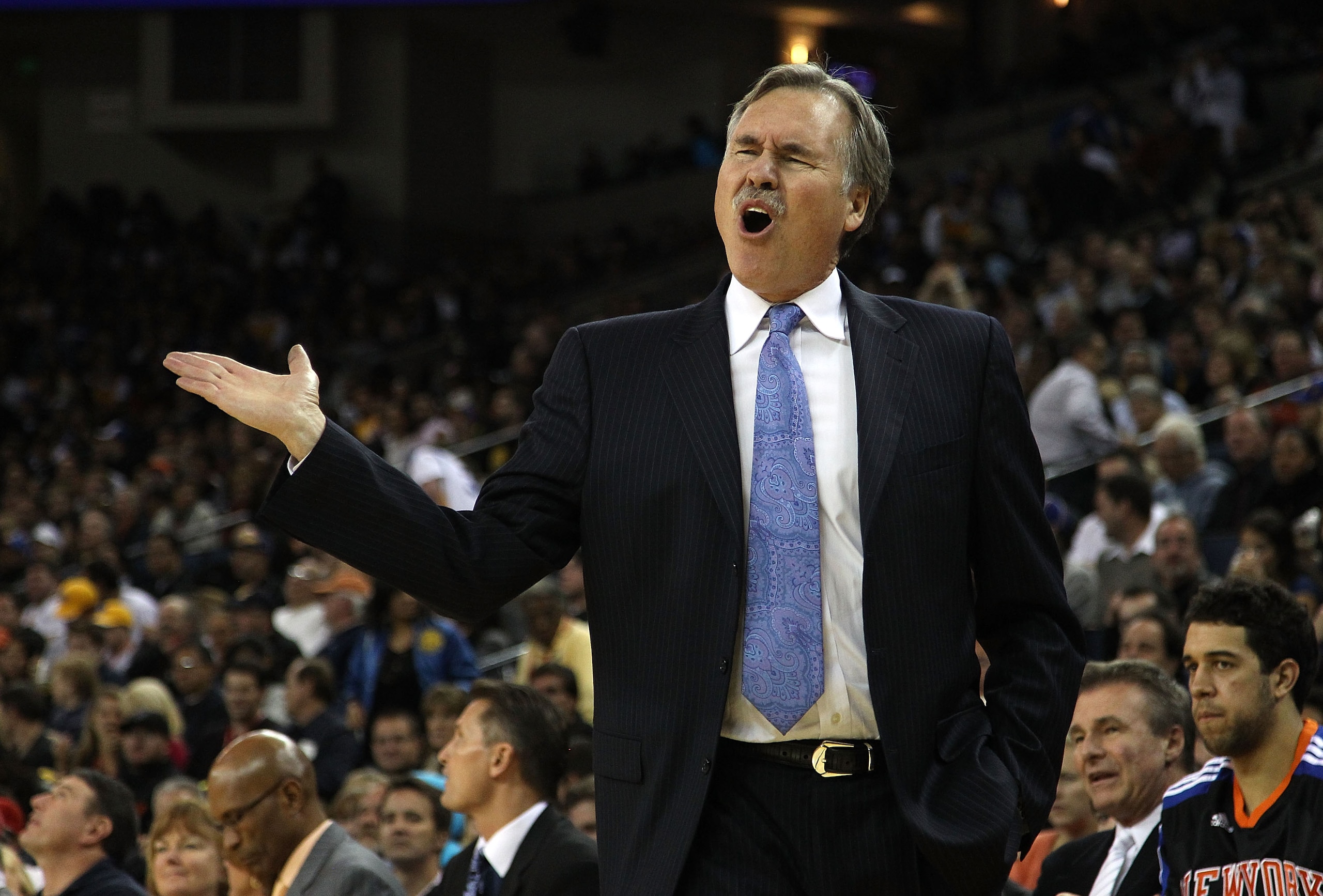 OAKLAND, CA - NOVEMBER 19:  Head coach Mike D'Antoni of the New York Knicks on the sidelines of their game against the Golden State Warriors at Oracle Arena on November 19, 2010 in Oakland, California. NOTE TO USER: User expressly acknowledges and agrees