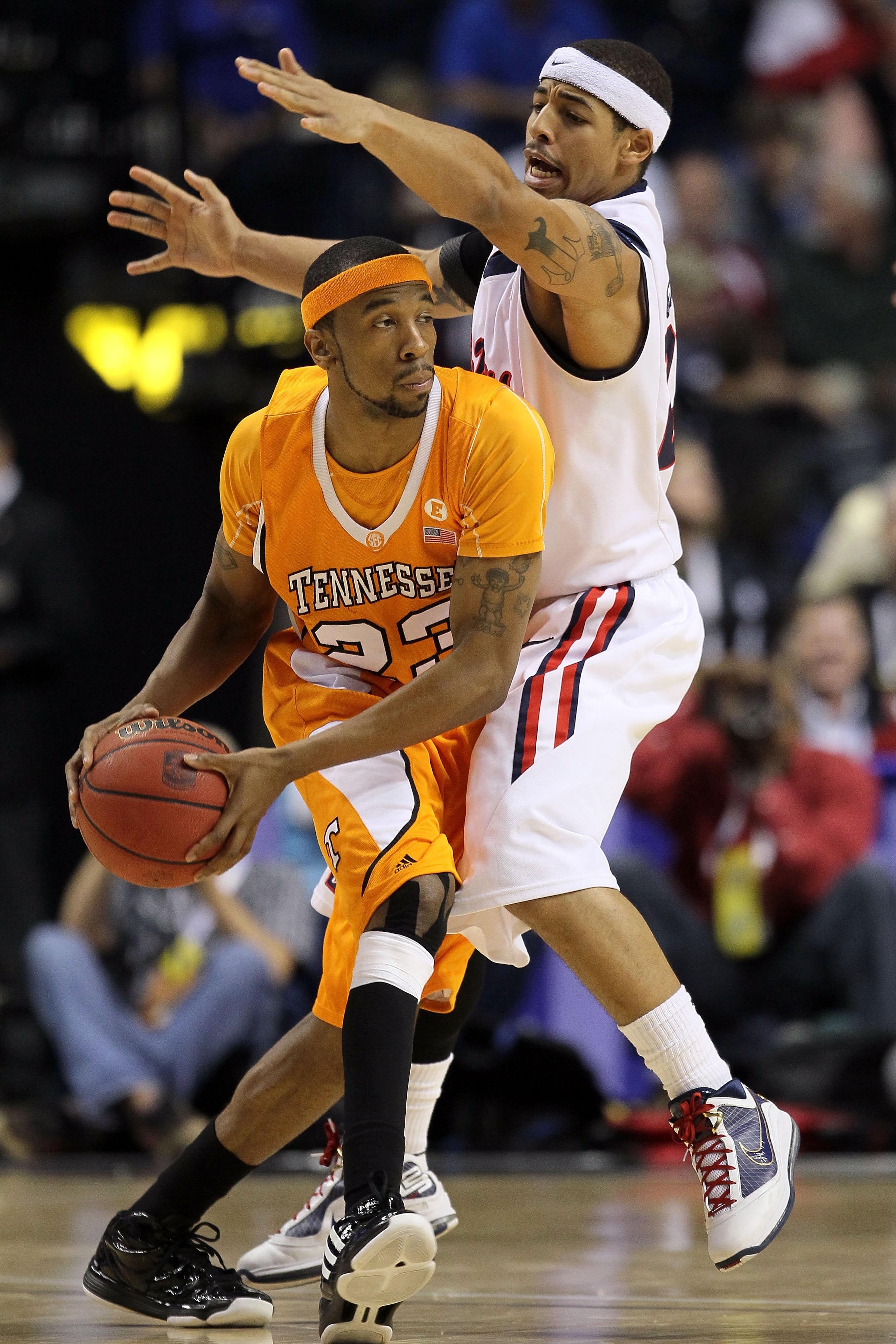 NASHVILLE, TN - MARCH 12:  Cameron Tatum #23 of the Tennessee Volunteers looks to pass against the Mississippi Rebels Tide during the quarterfinals of the SEC Men's Basketball Tournament at the Bridgestone Arena on March 12, 2010 in Nashville, Tennessee. 