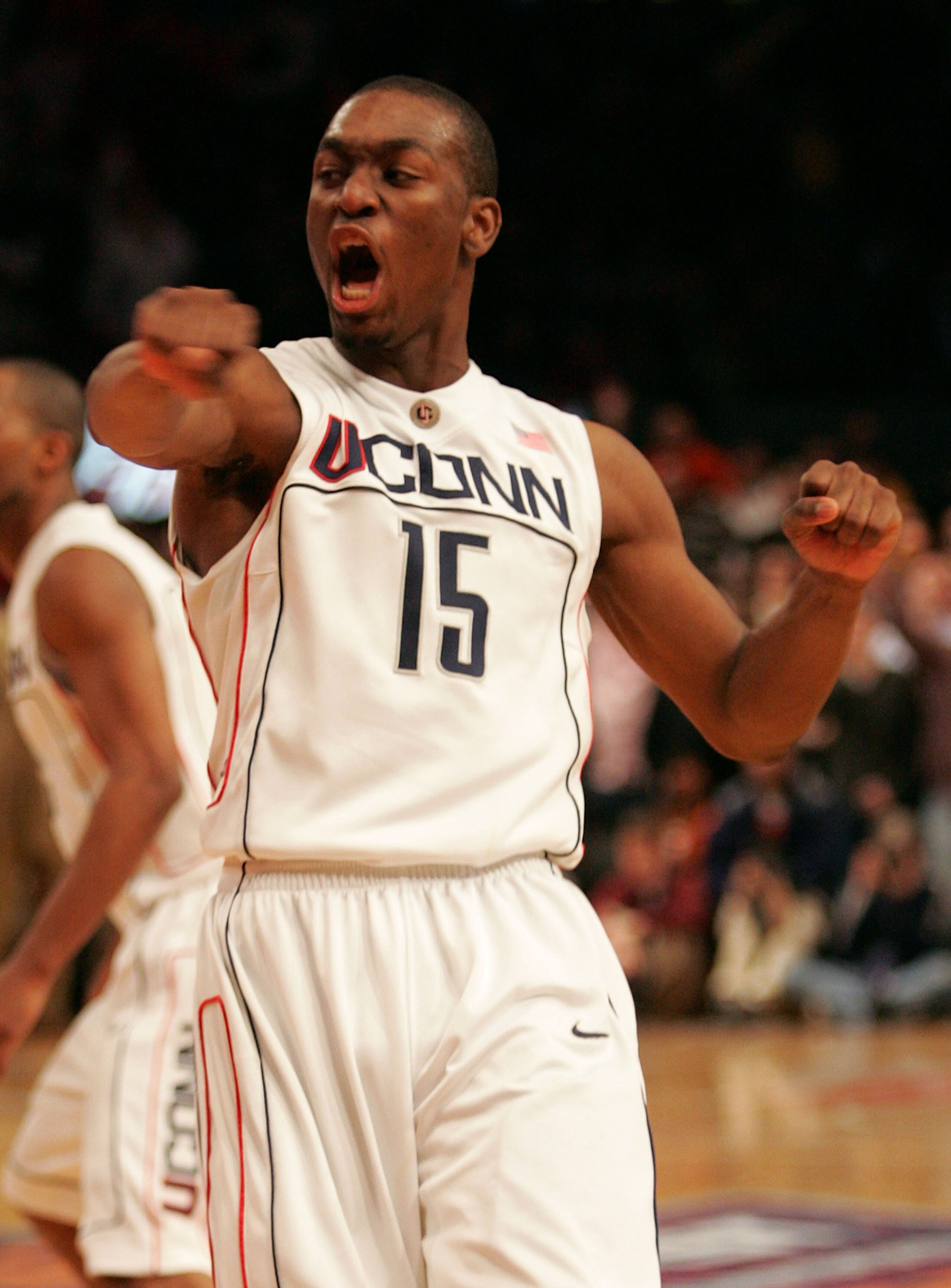NEW YORK - MARCH 12:  Kemba Walker #15 of the Connecticut Huskies celebrates making a layup to send the game into overtime against the Syracuse Orange during the quarterfinals of the Big East Tournament at Madison Square Garden on March 12, 2009 in New Yo