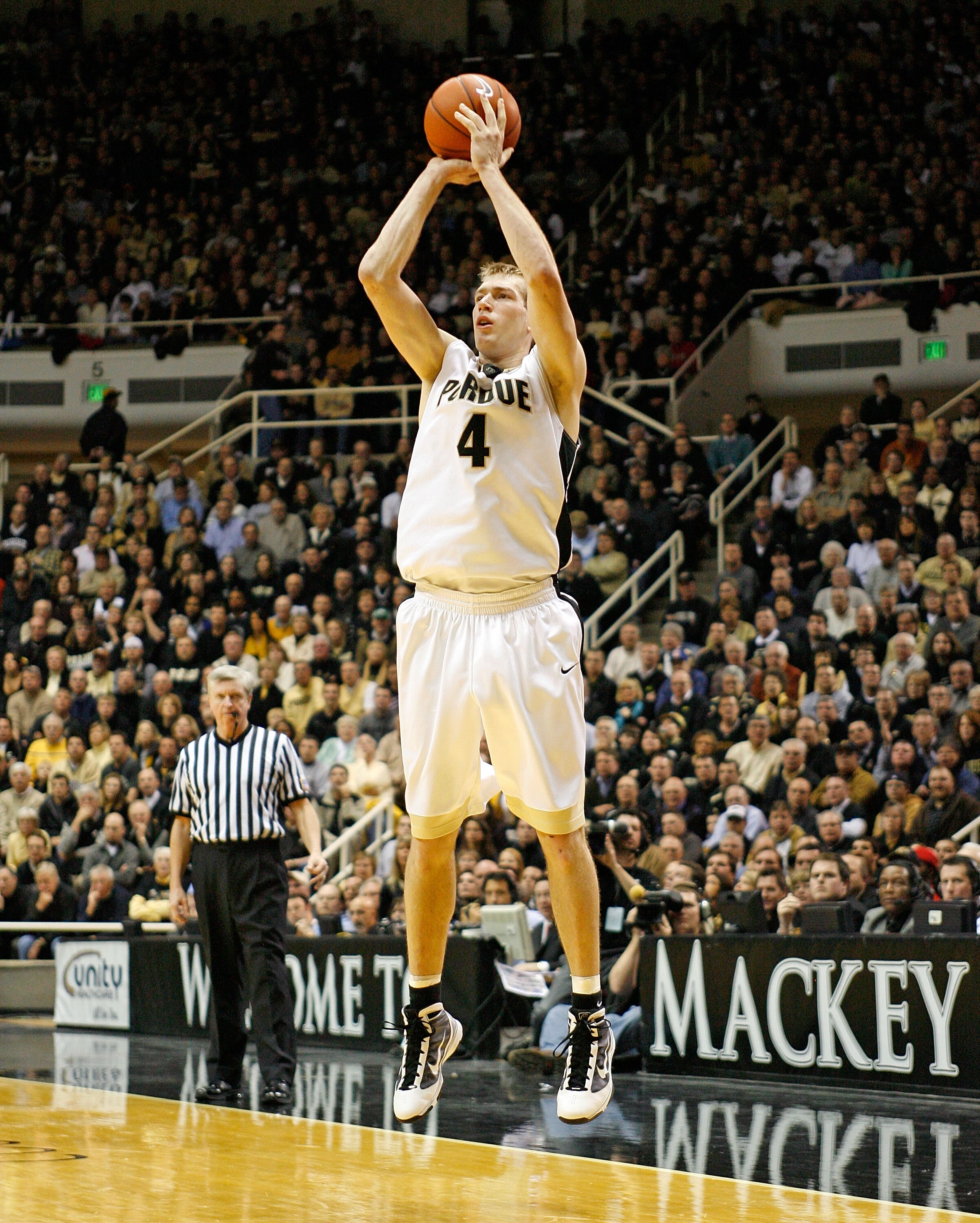 WEST LAFAYETTE, IN - JANUARY 12:  Robbie Hummel #4 of the Purdue Boilermakers shoots the ball during the Big Ten game against the Ohio State Buckeyes at Mackey Arena on January 12, 2010 in West Lafayette, Indiana. Ohio State won 70-66. (Photo by Andy Lyon