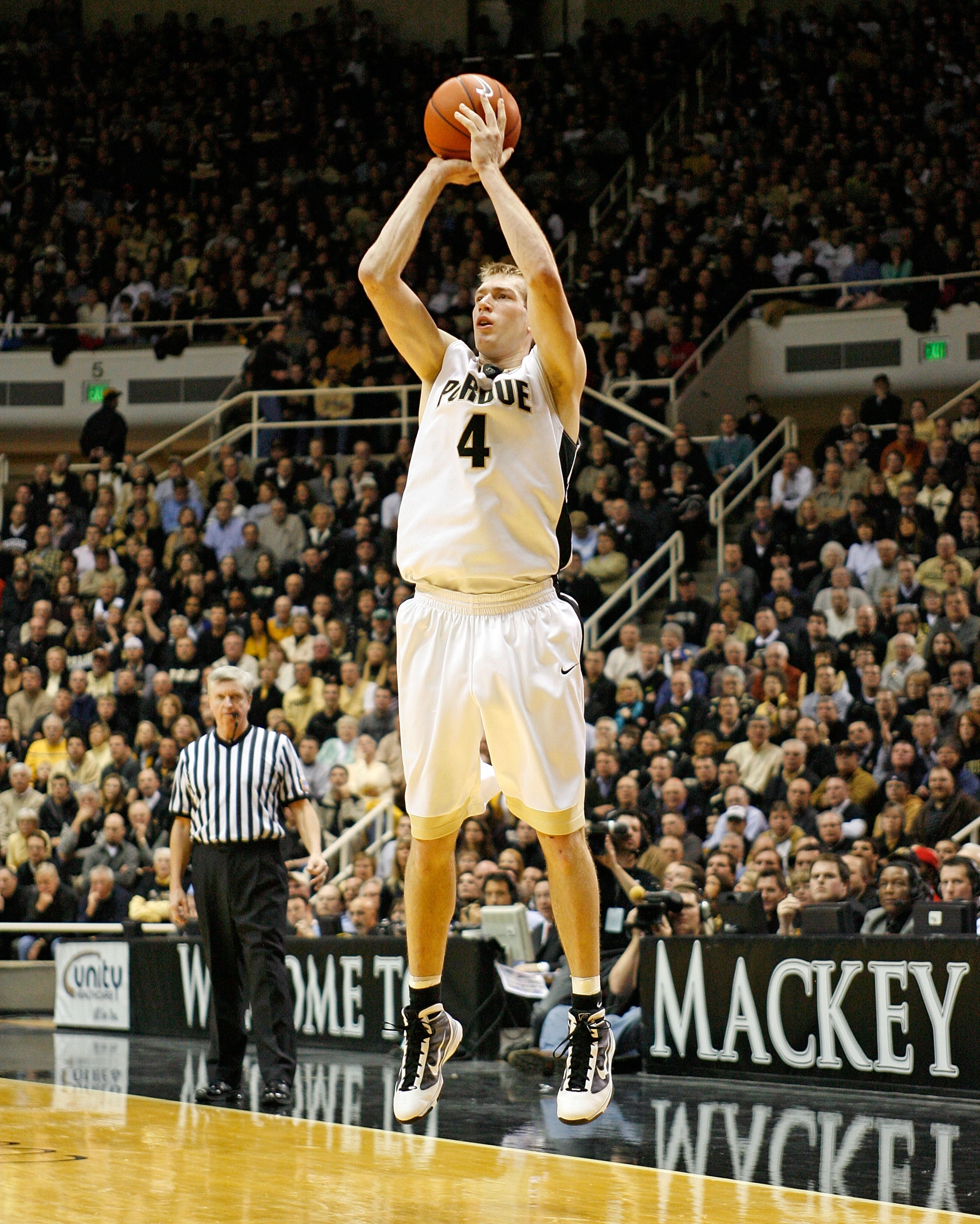 WEST LAFAYETTE, IN - JANUARY 12:  Robbie Hummel #4 of the Purdue Boilermakers shoots the ball during the Big Ten game against the Ohio State Buckeyes at Mackey Arena on January 12, 2010 in West Lafayette, Indiana. Ohio State won 70-66. (Photo by Andy Lyon