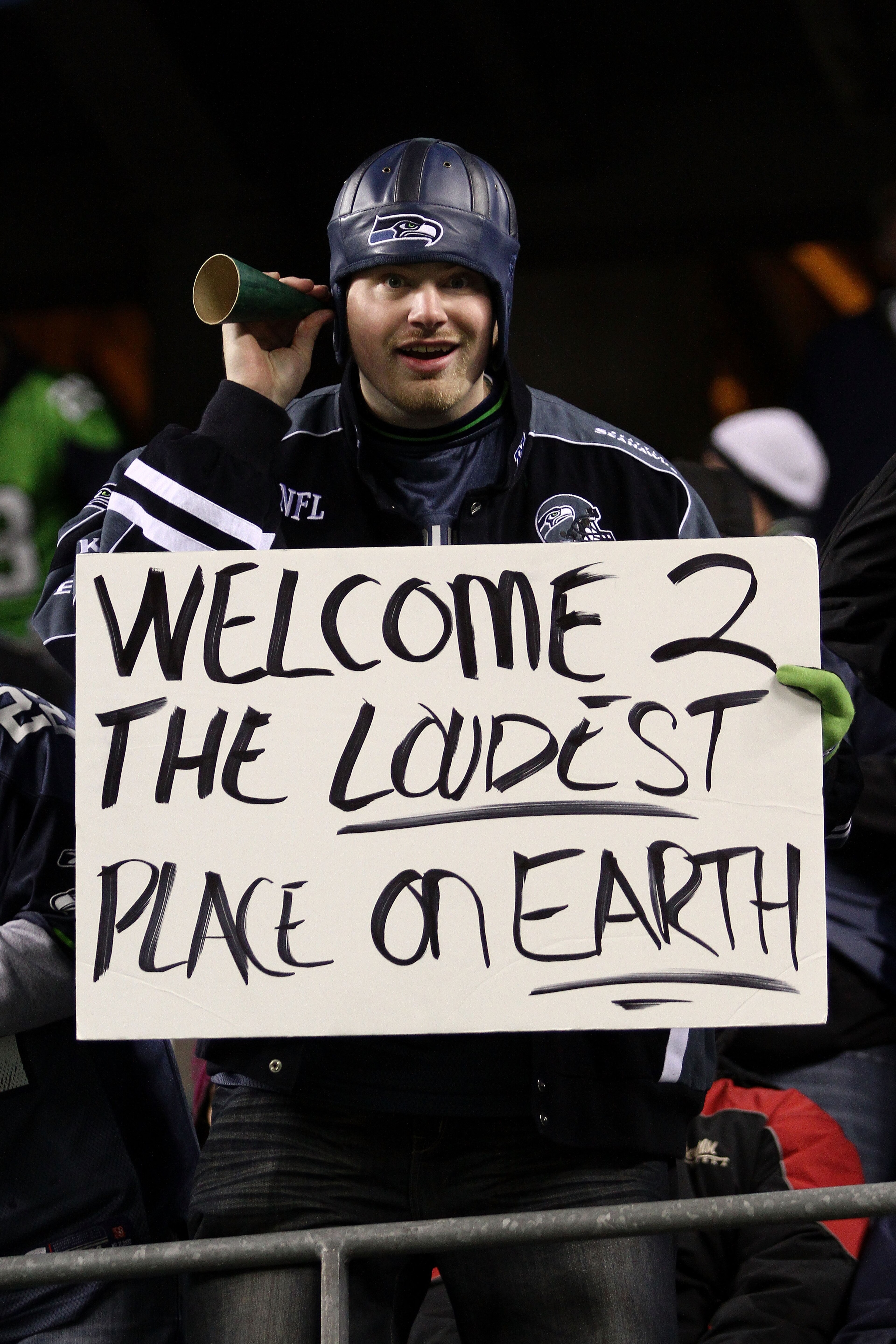 SEATTLE, WA - JANUARY 02:  A fan of the Seattle Seahawks holds a sign during their game against the St. Louis Rams at Qwest Field on January 2, 2011 in Seattle, Washington.  (Photo by Otto Greule Jr/Getty Images)