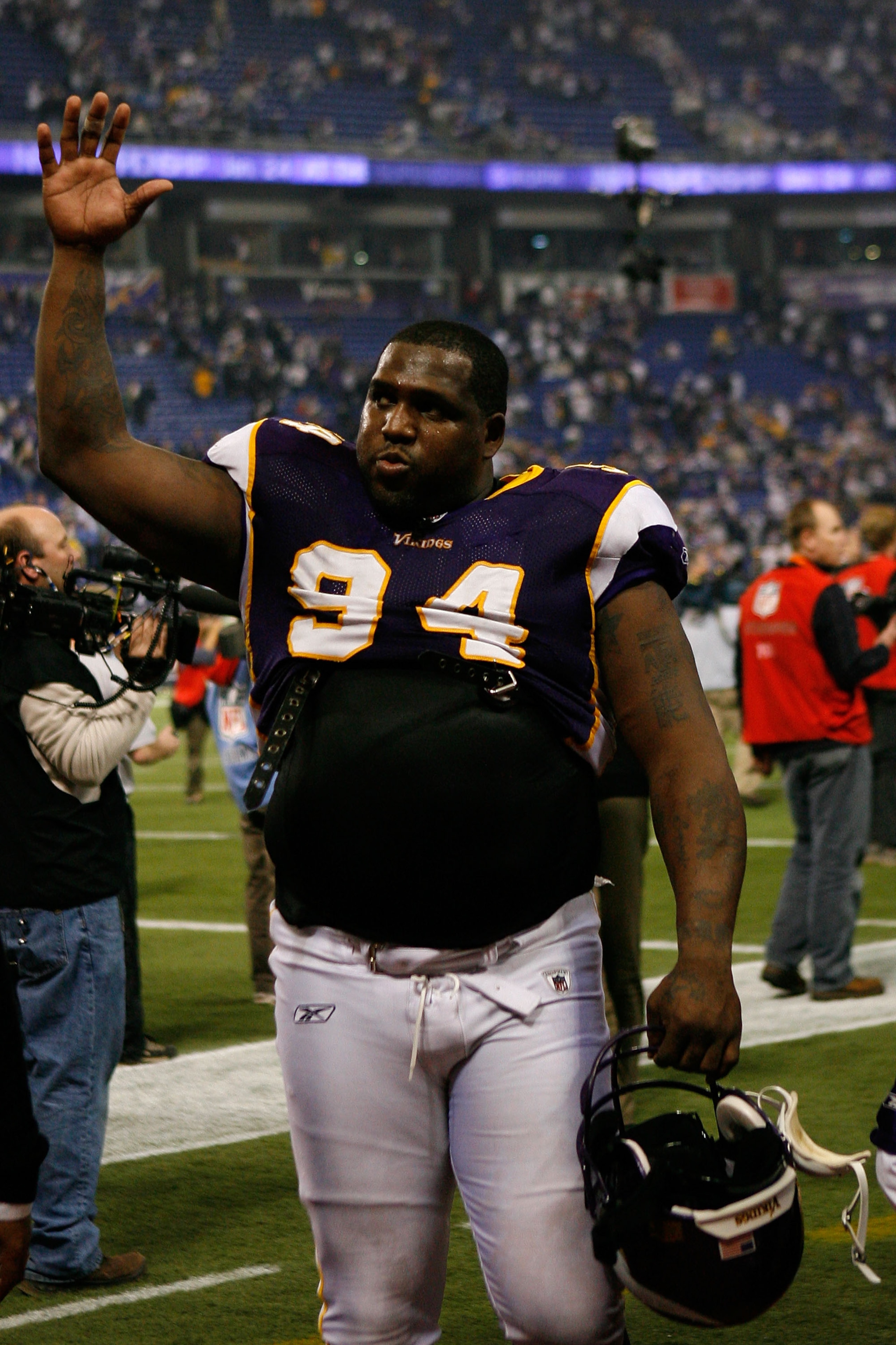 MINNEAPOLIS - JANUARY 17:  Pat Williams #94 of the Minnesota Vikings walks off the field after defeating the Dallas Cowboys 34-3 during the NFC Divisional Playoff Game at Hubert H. Humphrey Metrodome on January 17, 2010 in Minneapolis, Minnesota.  (Photo