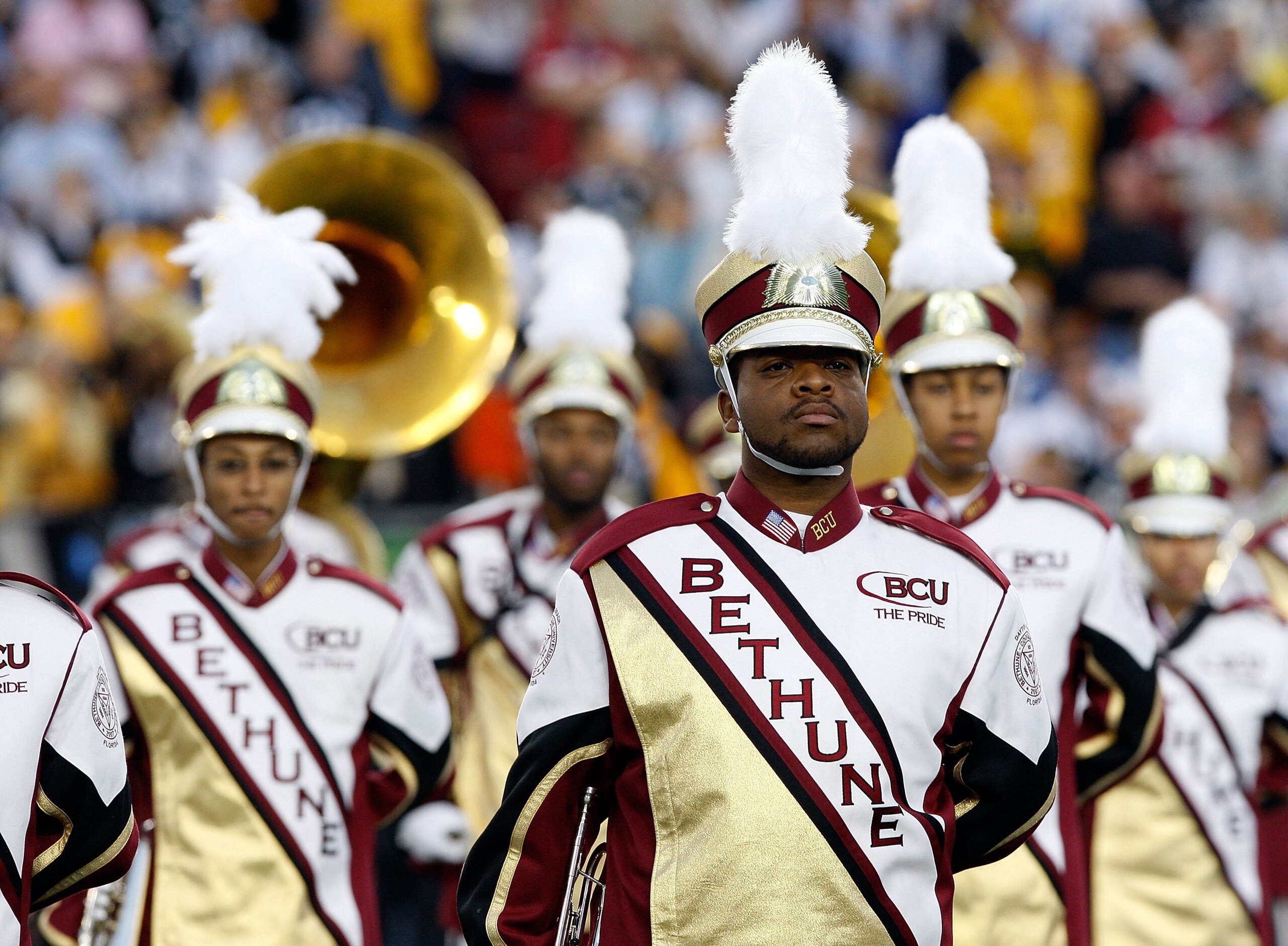 TAMPA, FL - FEBRUARY 01:  The Bethune-Cookman University band performs during the pre-game show prior to the start of Super Bowl XLIII between the Arizona Cardinals and the Pittsburgh Steelers on February 1, 2009 at Raymond James Stadium in Tampa, Florida
