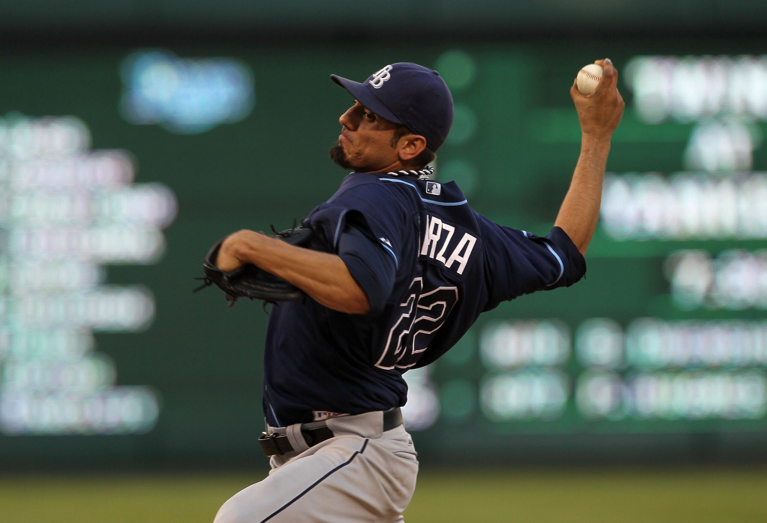 ARLINGTON, TX - OCTOBER 09:  Starter Matt Garza #22 of the Tampa Bay Rays throws a pitch against the Texas Rangers during game three of the ALDS at Rangers Ballpark in Arlington on October 9, 2010 in Arlington, Texas.  The Rays won 6-3.  (Photo by Stephen
