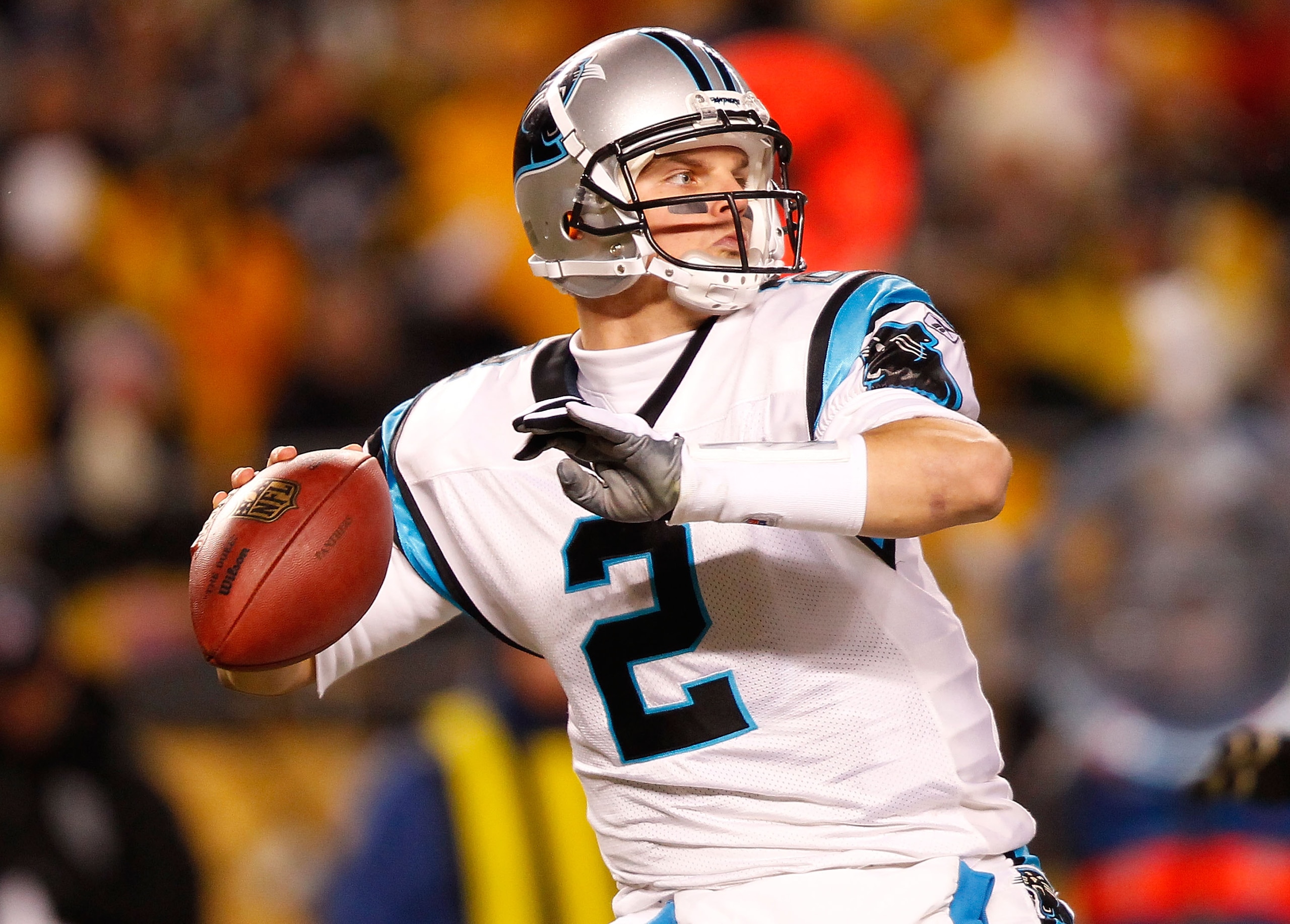 PITTSBURGH - DECEMBER 23: Jimmy Clausen #2 of the Carolina Panthers drops back to pass against the Pittsburgh Steelers during the game on December 23, 2010 at Heinz Field in Pittsburgh, Pennsylvania. (Photo by Jared Wickerham/Getty Images) PITTSBURGH - DECEMBER 23: Jimmy Clausen #2 of the Carolina Panthers drops back to pass against the Pittsburgh Steelers during the game on December 23, 2010 at Heinz Field in Pittsburgh, Pennsylvania. (Photo by Jared Wickerham/Getty Images)
