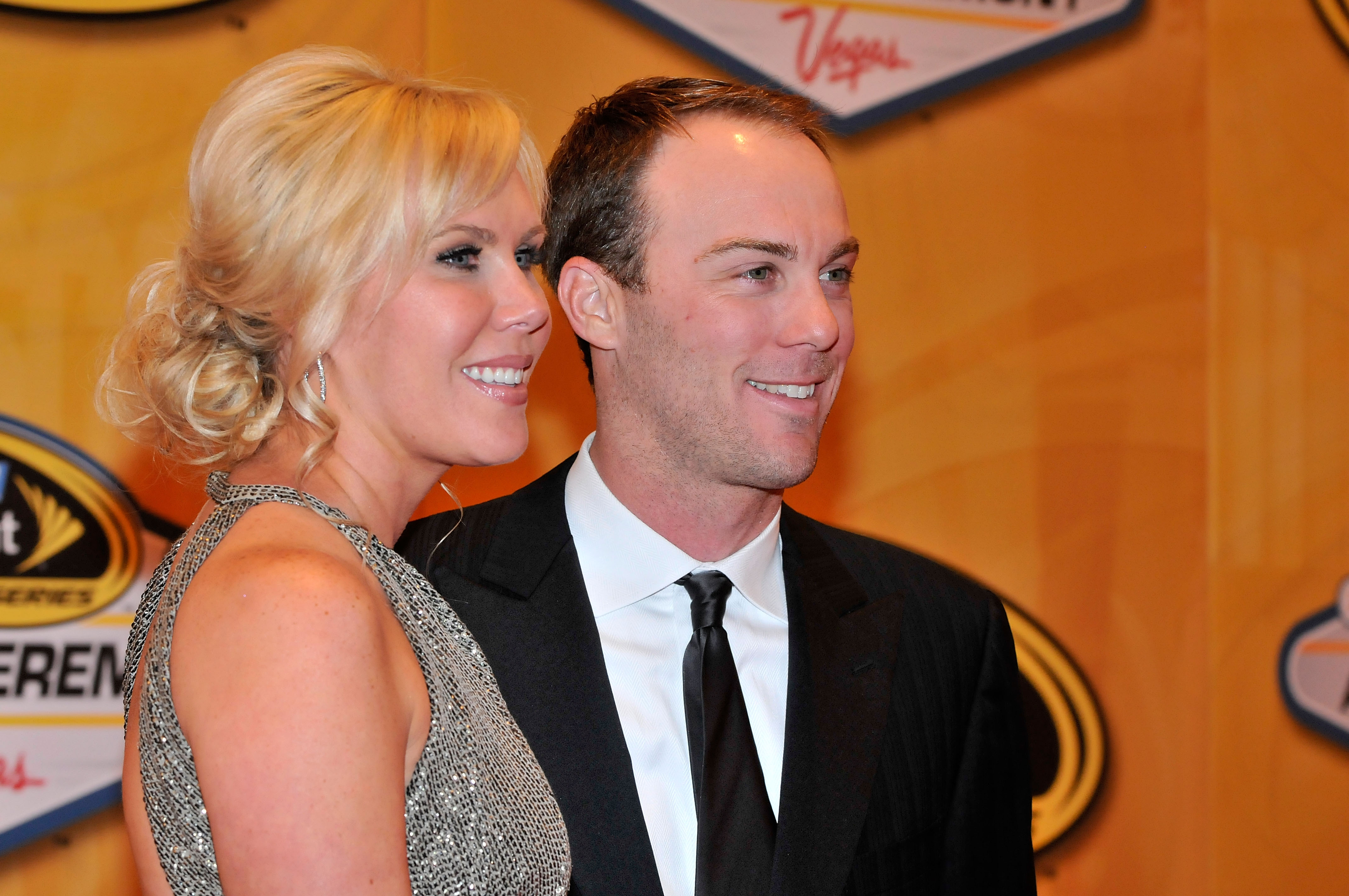 LAS VEGAS, NV - DECEMBER 03:  (R-L) NASCAR driver Kevin Harvick arrives with his wife DeLana at the NASCAR Sprint Cup Series awards banquet at the Wynn Las Vegas Hotel on December 3, 2010 in Las Vegas, Nevada.  (Photo by David Becker/Getty Images for NASC
