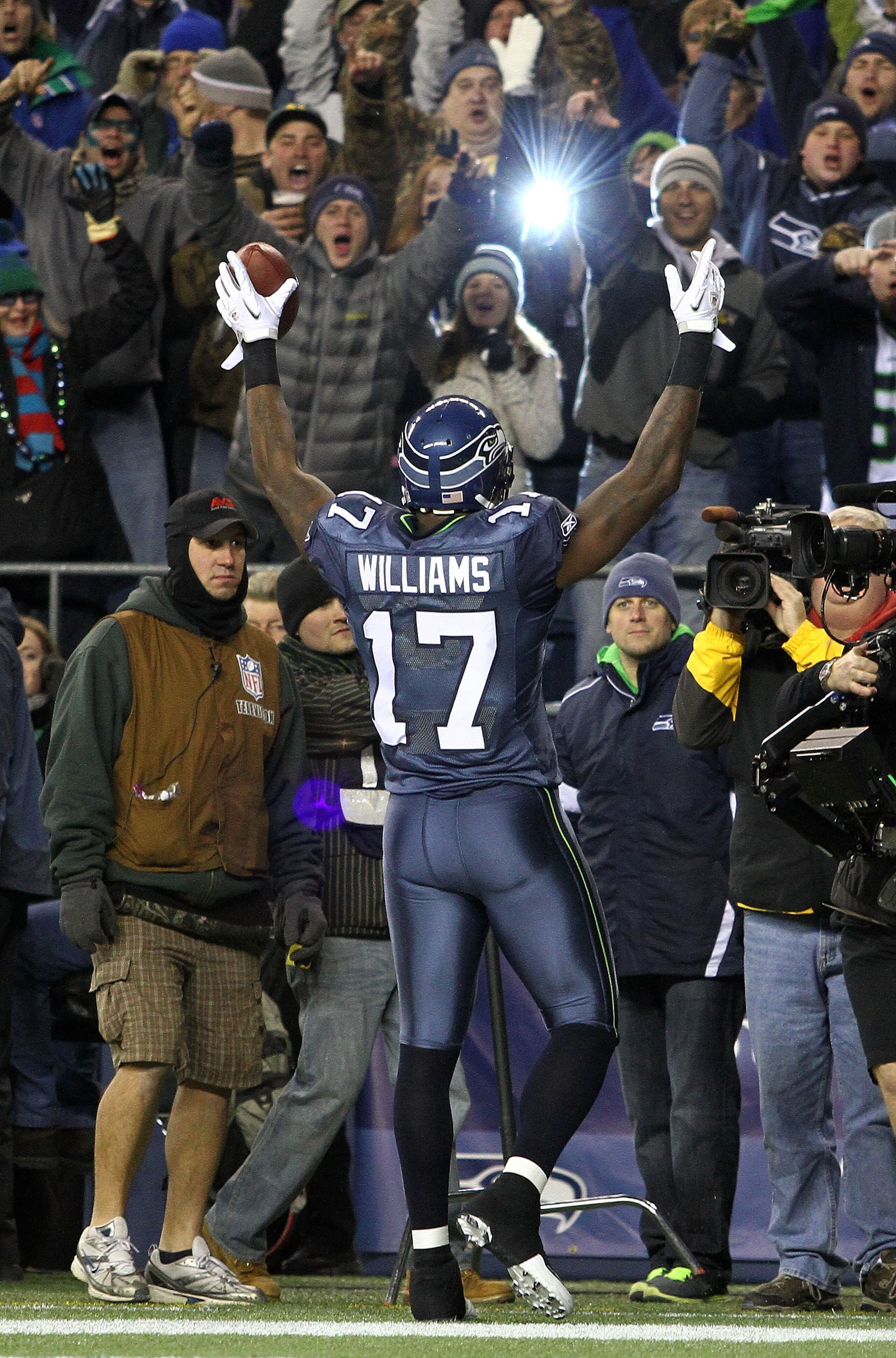 SEATTLE, WA - JANUARY 02: Wide receiver Mike Williams #17 of the Seattle Seahawks celebrates scoring a touchdown in the first quarter against the St. Louis Rams during their game at Qwest Field on January 2, 2011 in Seattle, Washington. (Photo by Otto G SEATTLE, WA - JANUARY 02: Wide receiver Mike Williams #17 of the Seattle Seahawks celebrates scoring a touchdown in the first quarter against the St. Louis Rams during their game at Qwest Field on January 2, 2011 in Seattle, Washington. (Photo by Otto G