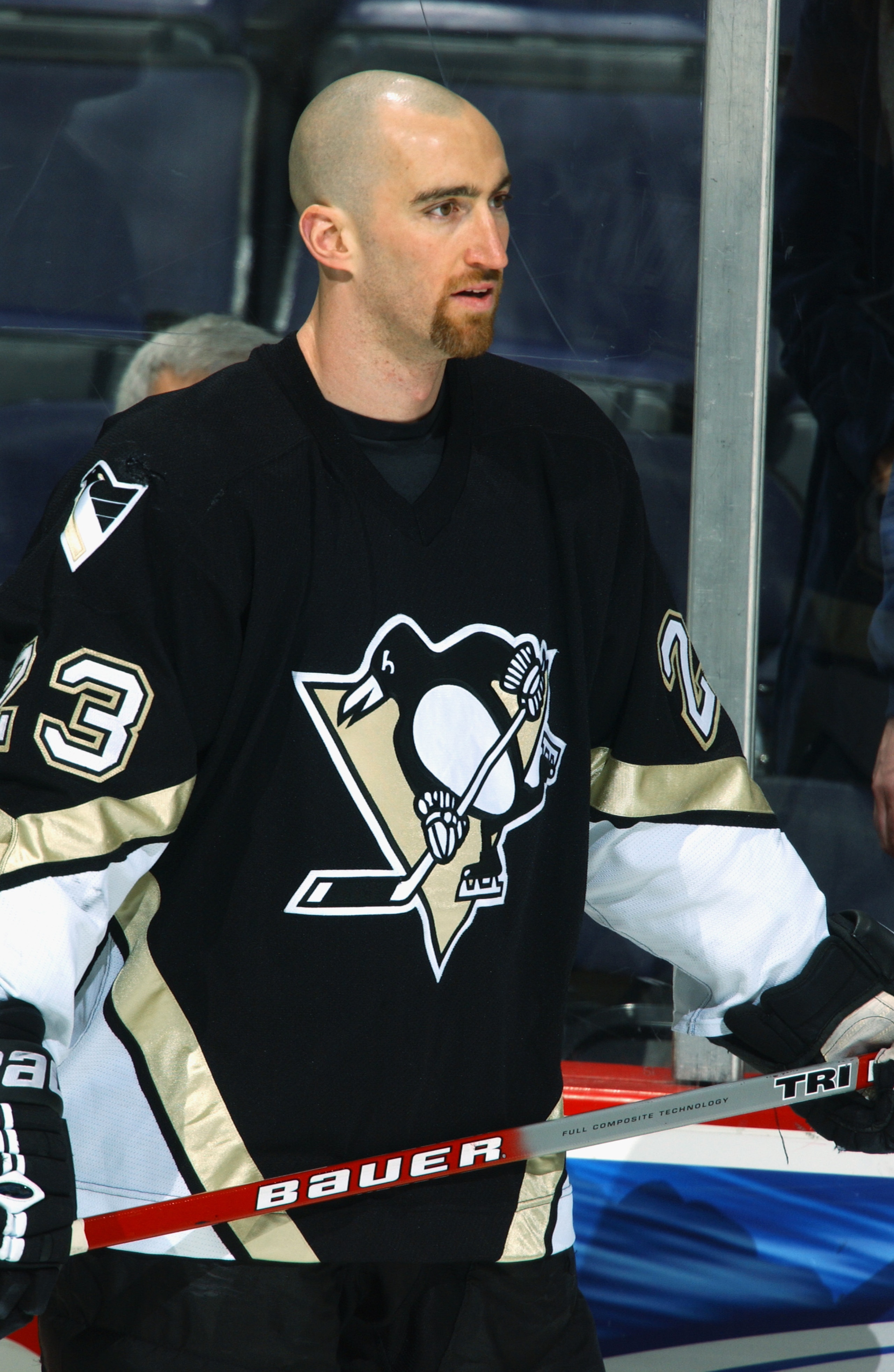 WASHINGTON - JANUARY 30:  Left wing Steve McKenna #23 of the Pittsburgh Penguins looks on against the Washington Capitals during the NHL game on January 30, 2003 at the MCI Center in Washington, DC.  The Capitals defeated the Penguins 2-1.  (Photo by Mitc