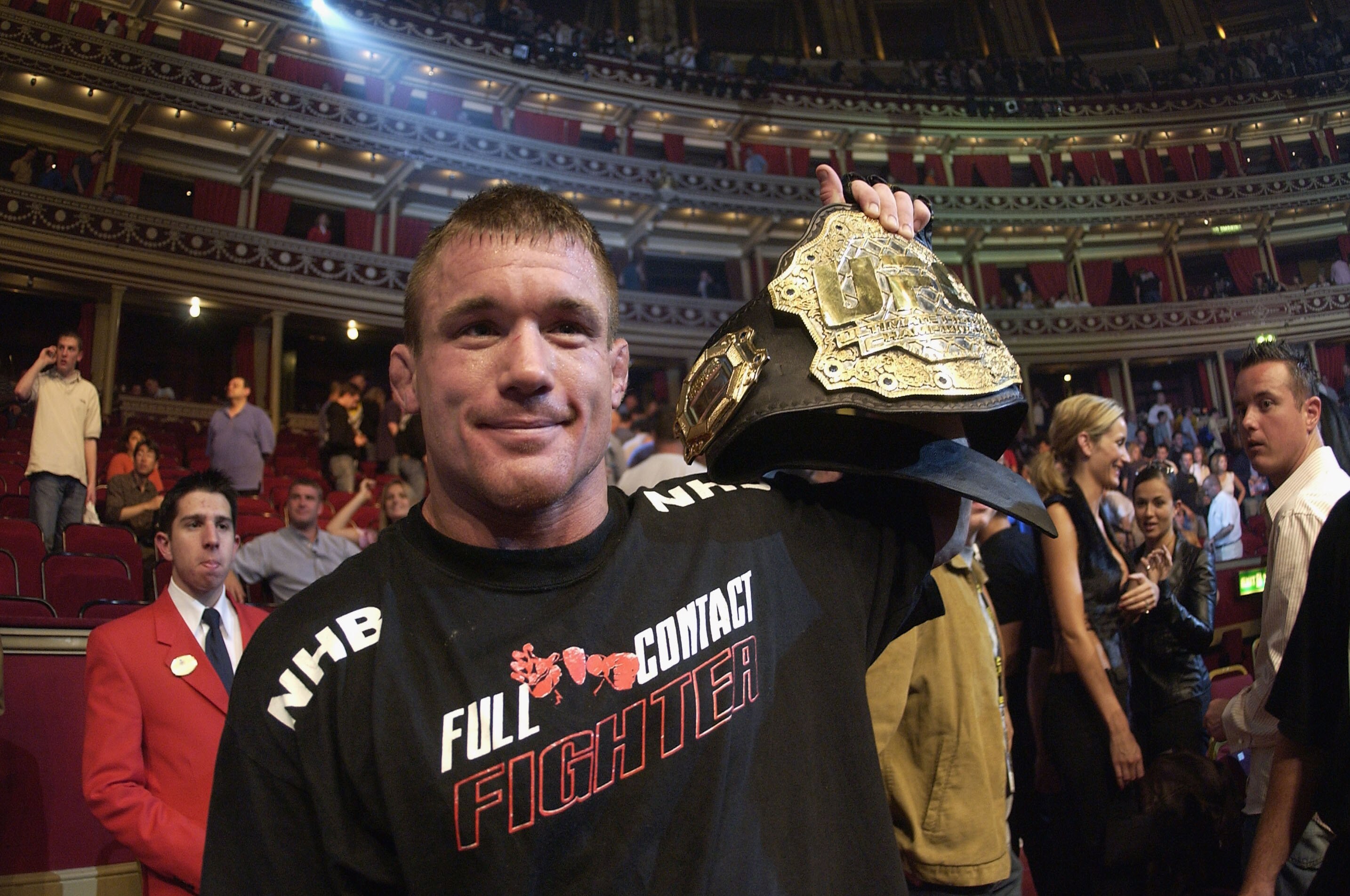LONDON - JULY 13:  Matt Hughes of the USA and current Welterweight Champion celebrates his win over Carlos Newton of Canada during the Ultimate Fighting Championship, 'Brawl in the Royal Albert Hall', in the Royal Albert Hall London, England on July 13, 2